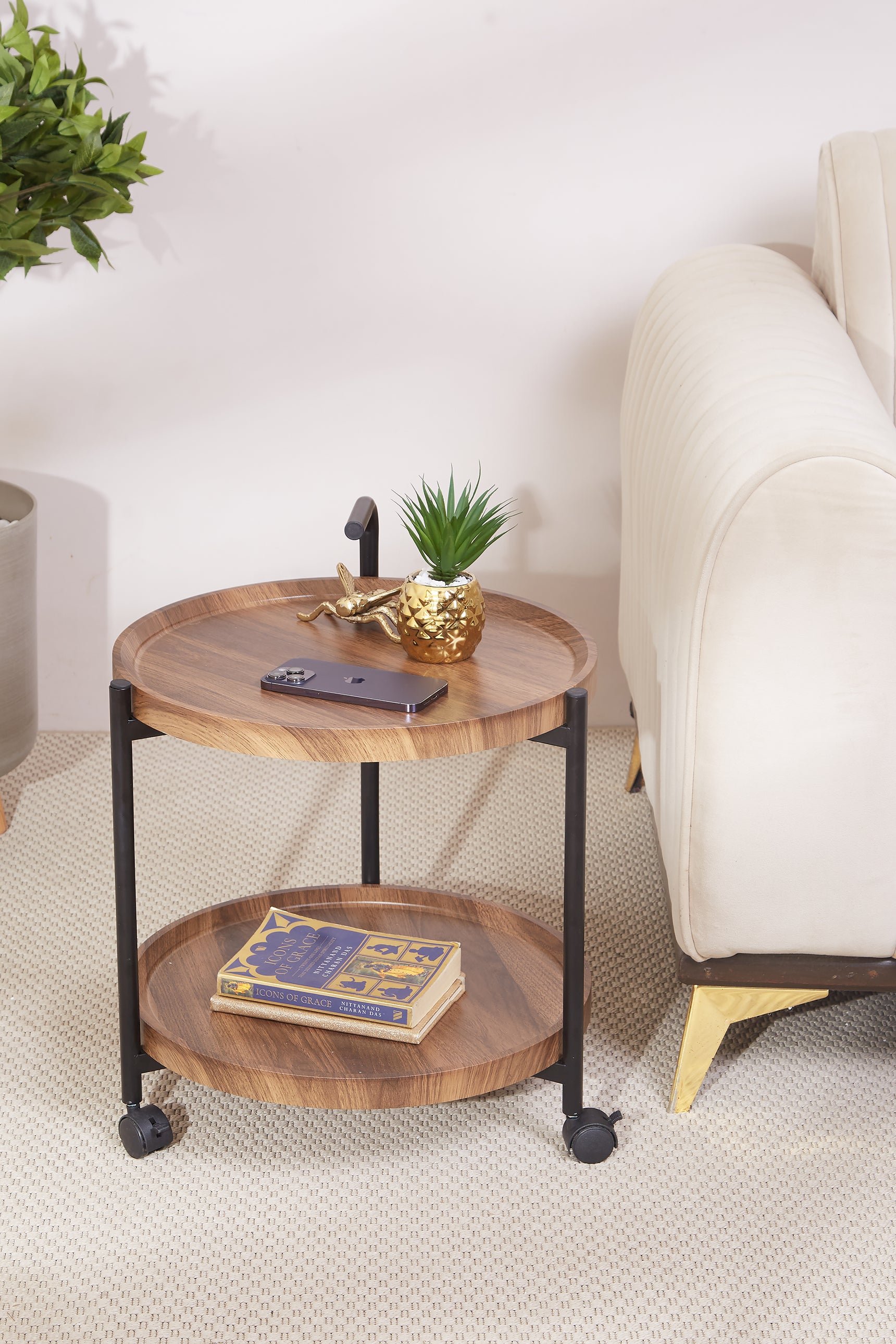 Seoul Wooden 2-Tier Round Trolley