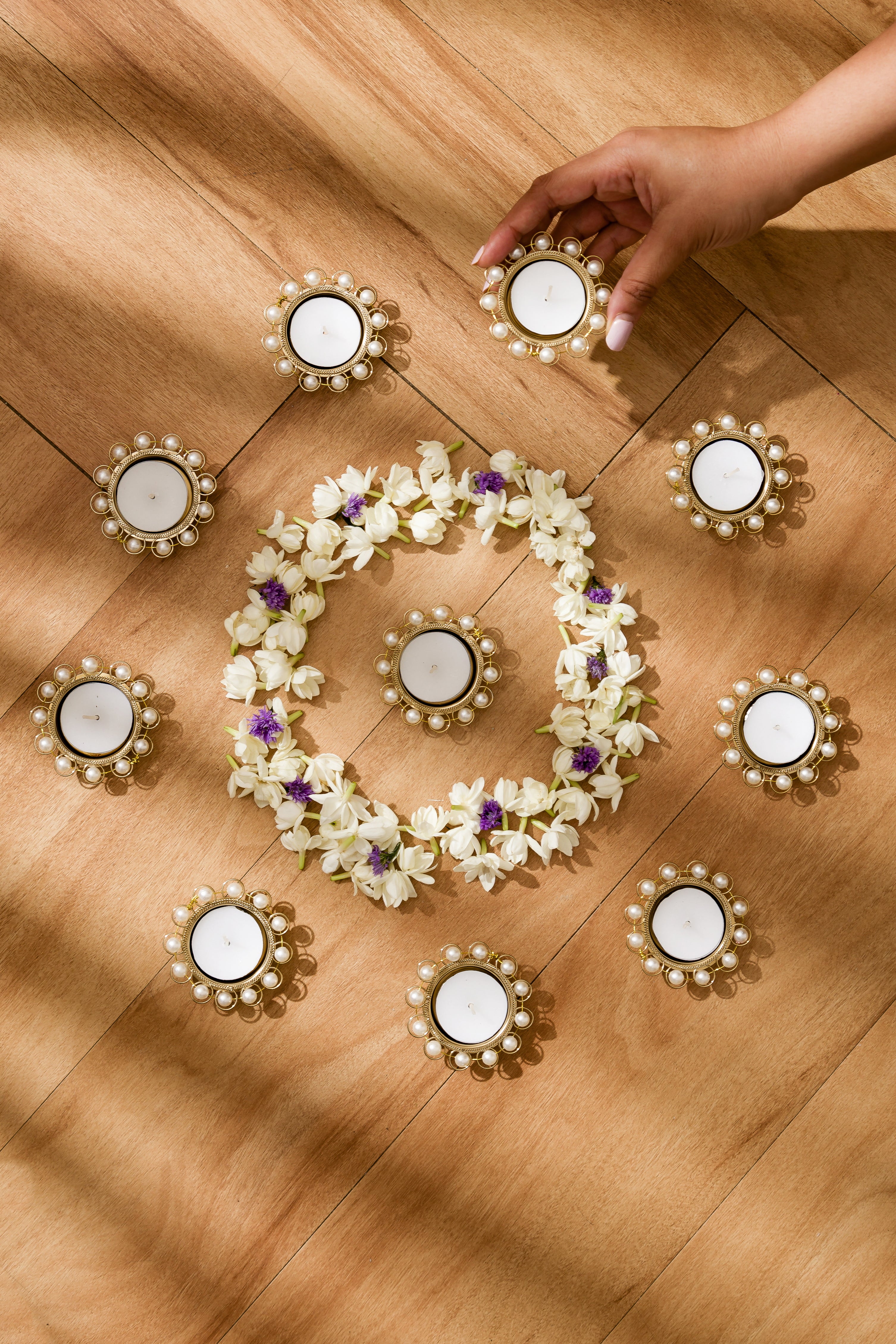 Festive Pearl Diya - Set Of 10