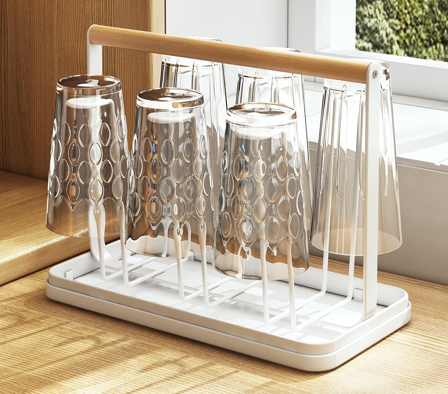 Wooden Handle Glass Holder with Tray