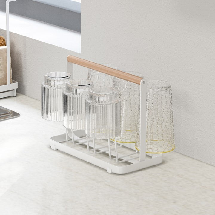 Wooden Handle Glass Holder with Tray