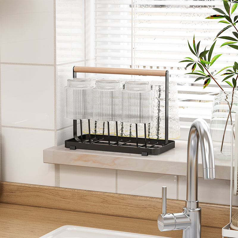 Wooden Handle Glass Holder Black
