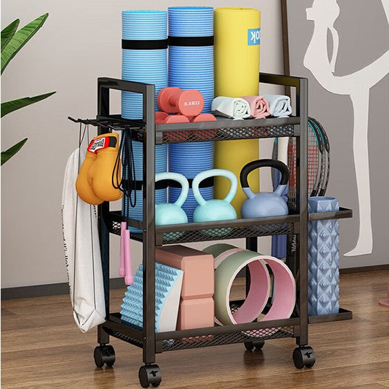 3-Tier Sports & Fitness Storage Cart with Wheels