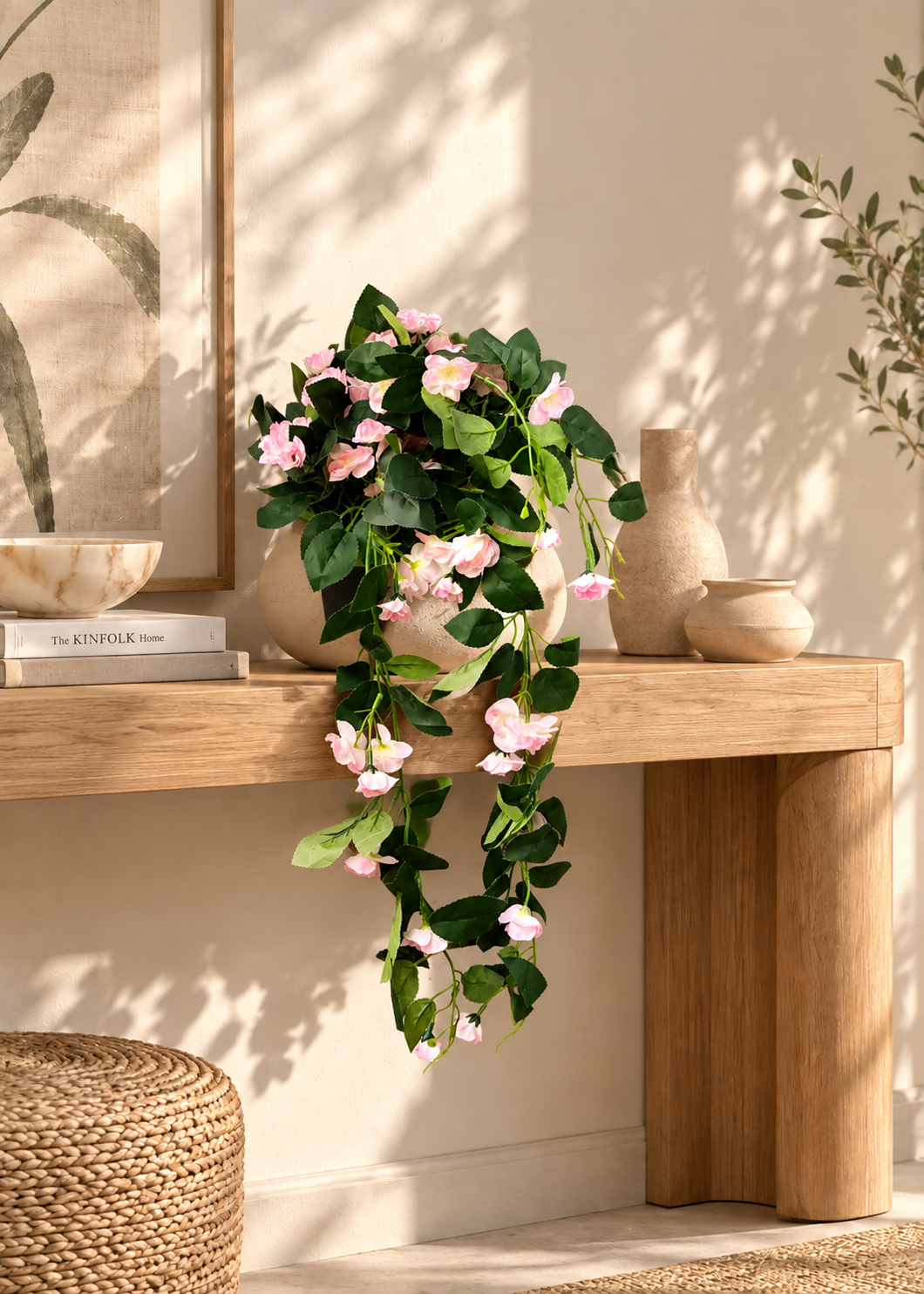 Artificial Trailing Rose Vine Plant - Light Pink