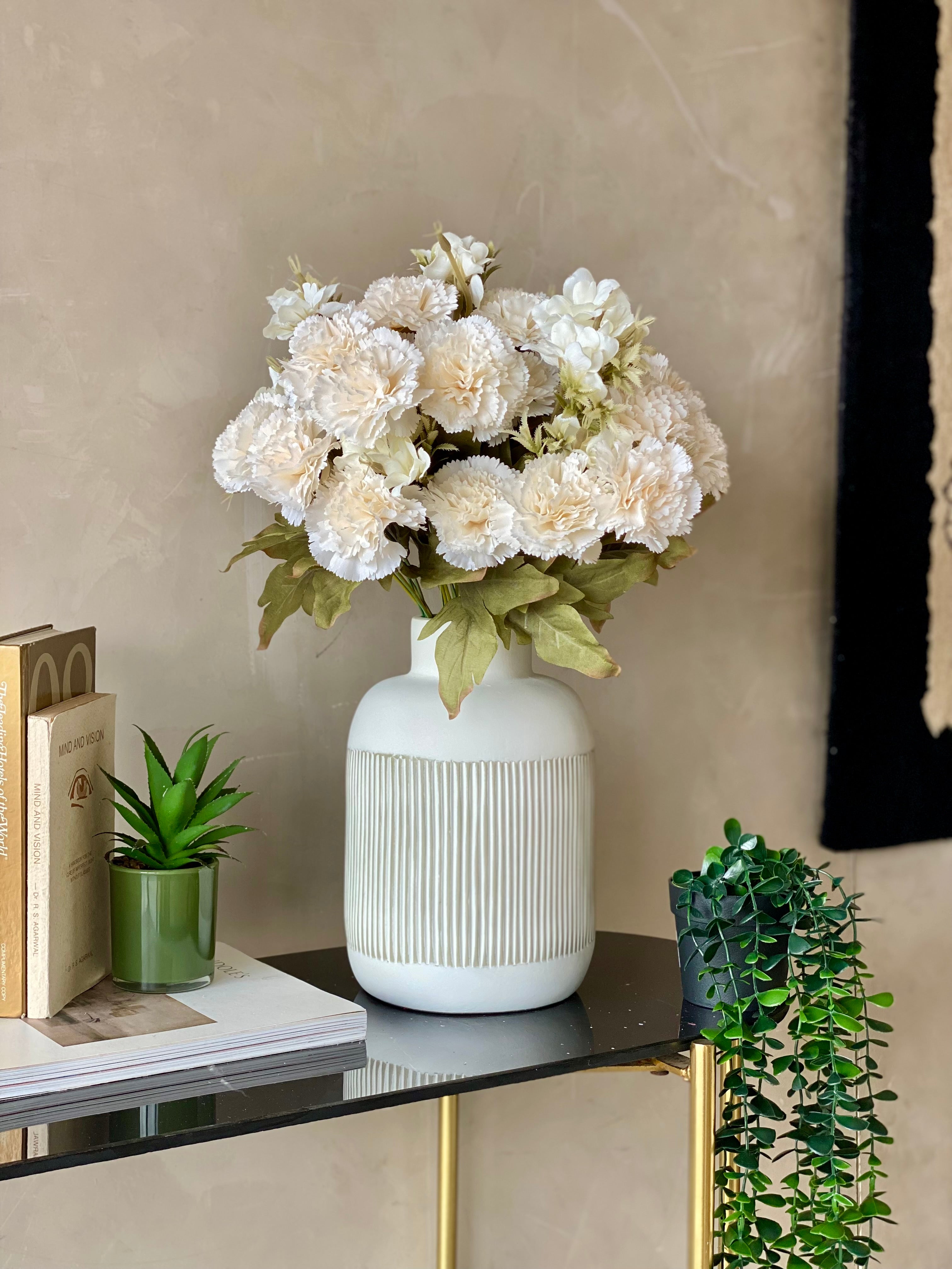 Artificial White Carnation Flower - (Set of 2)