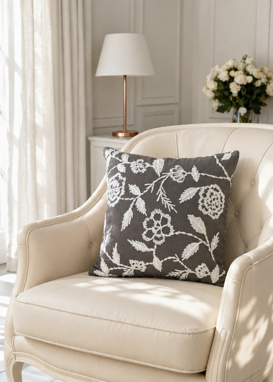 Flora Grey Cushion Cover