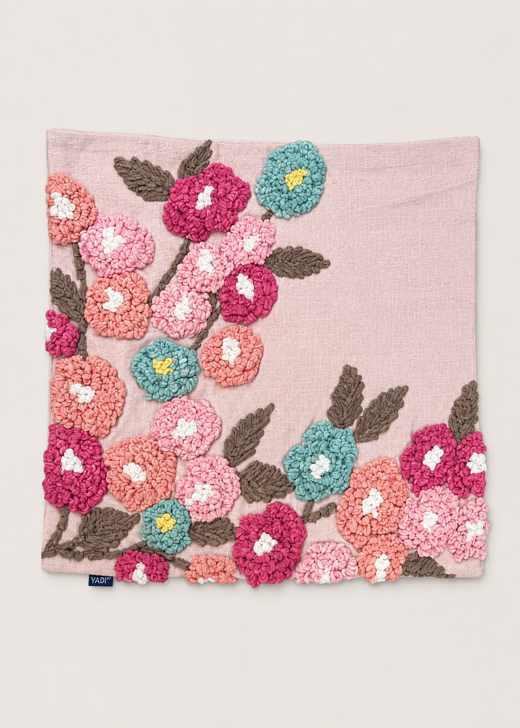 Pink Embroidered Floral Cushion Cover