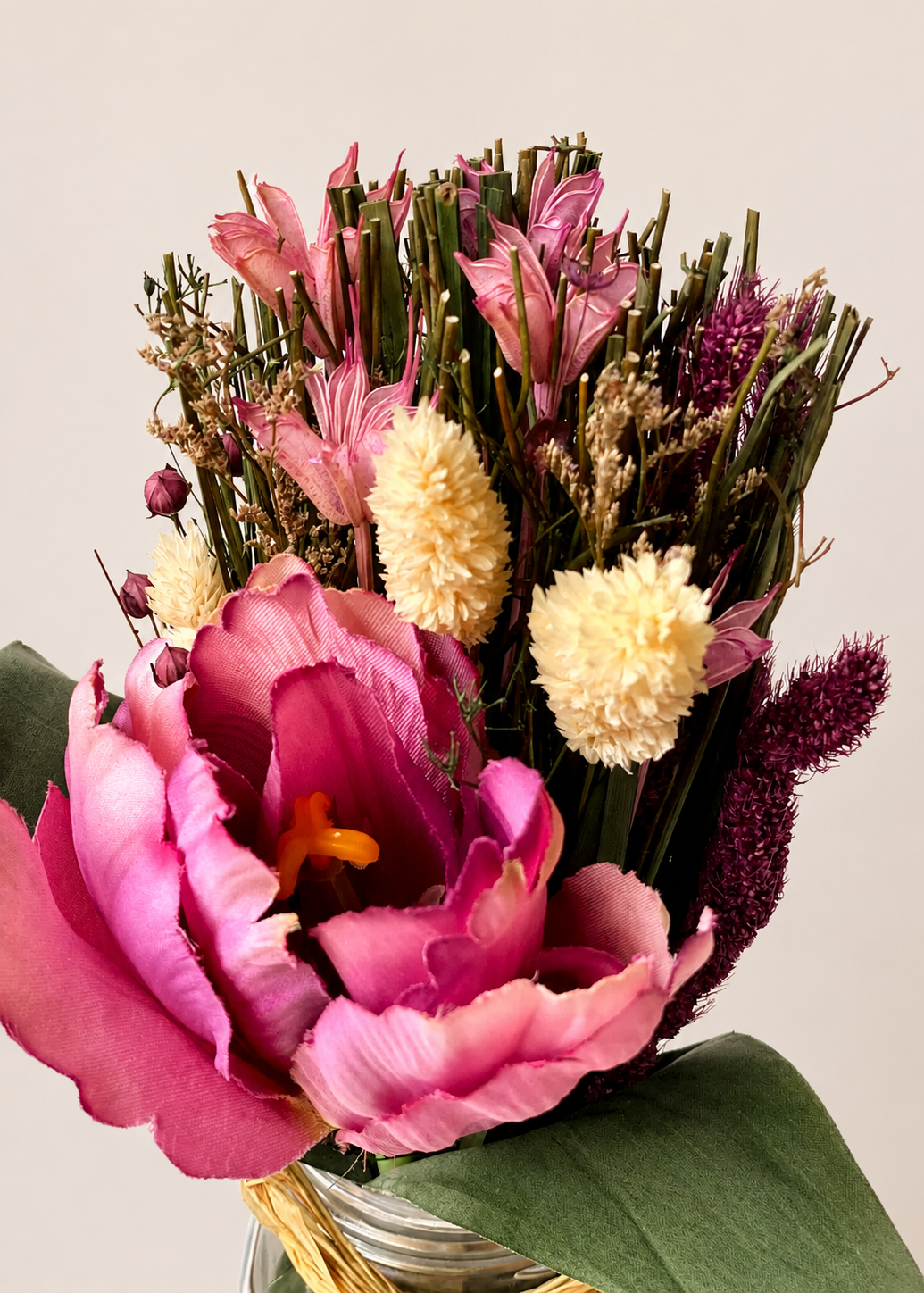 Artificial Pink Tulip Flower Bunch with Vase