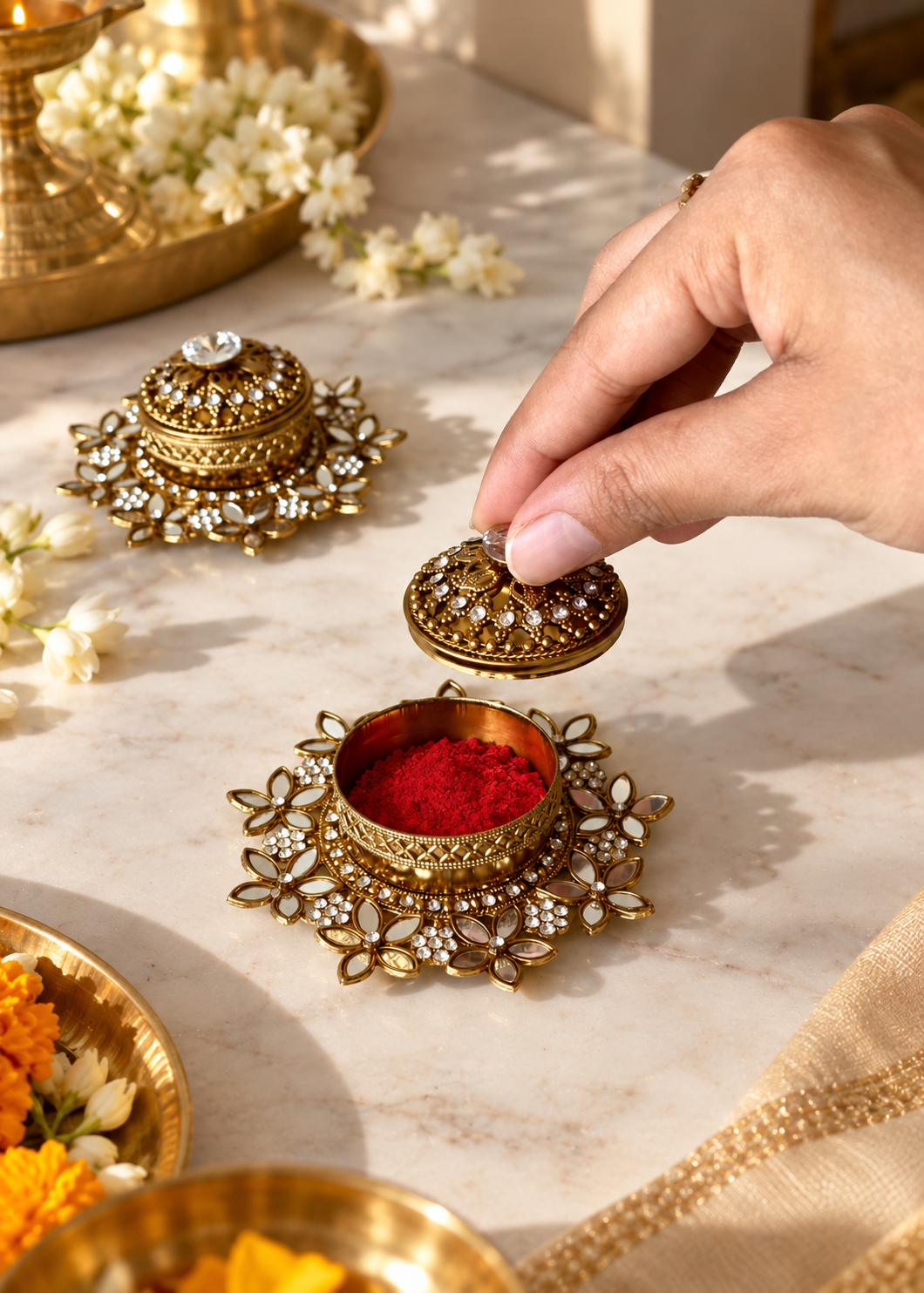 Festive Vanya Floral Kum Kum Dabbi – Set of 2