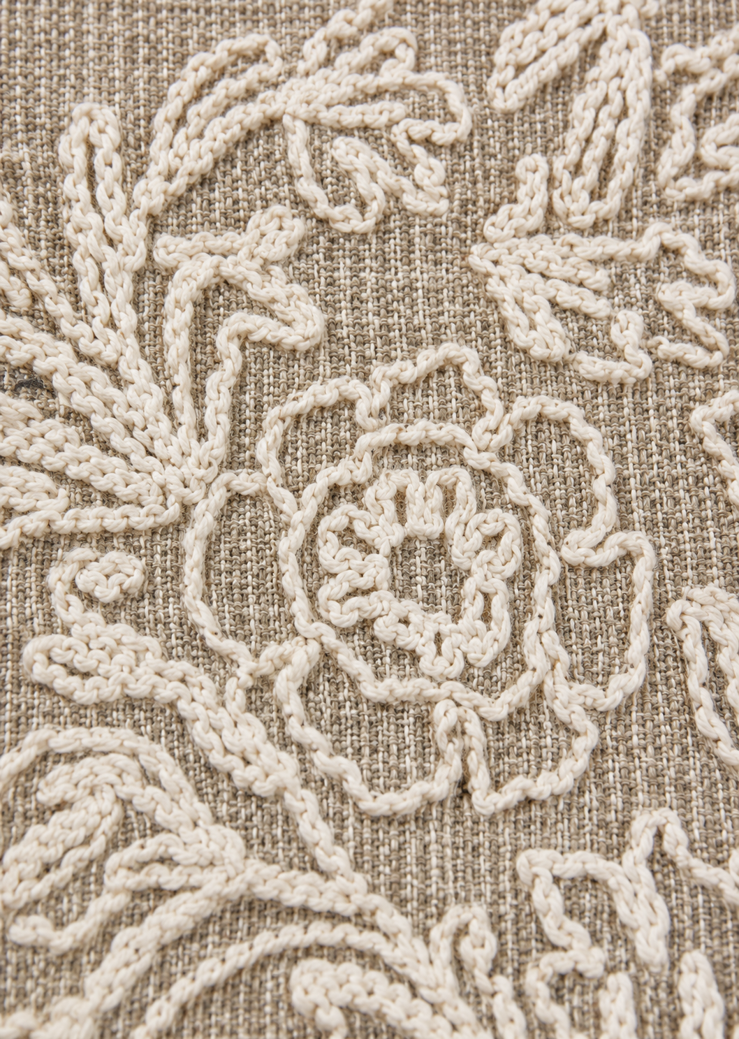 Beige Floral Embroidered Cushion Cover