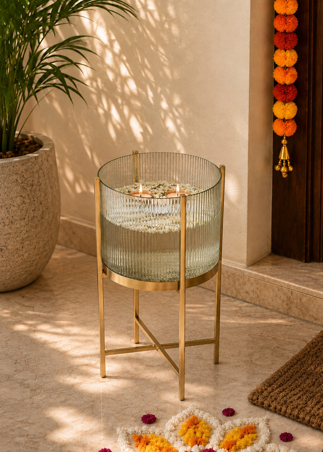 Fluted Glass Bowl Stand - Medium