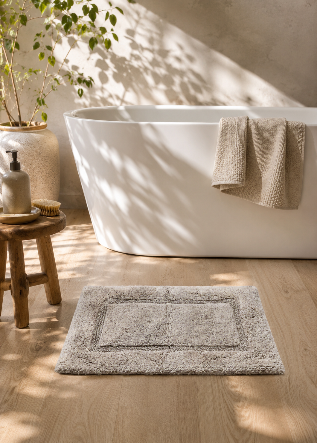 Mellow Anti Slip - Tufted - Cotton Bath Mat - Beige - 60 x 40 cm