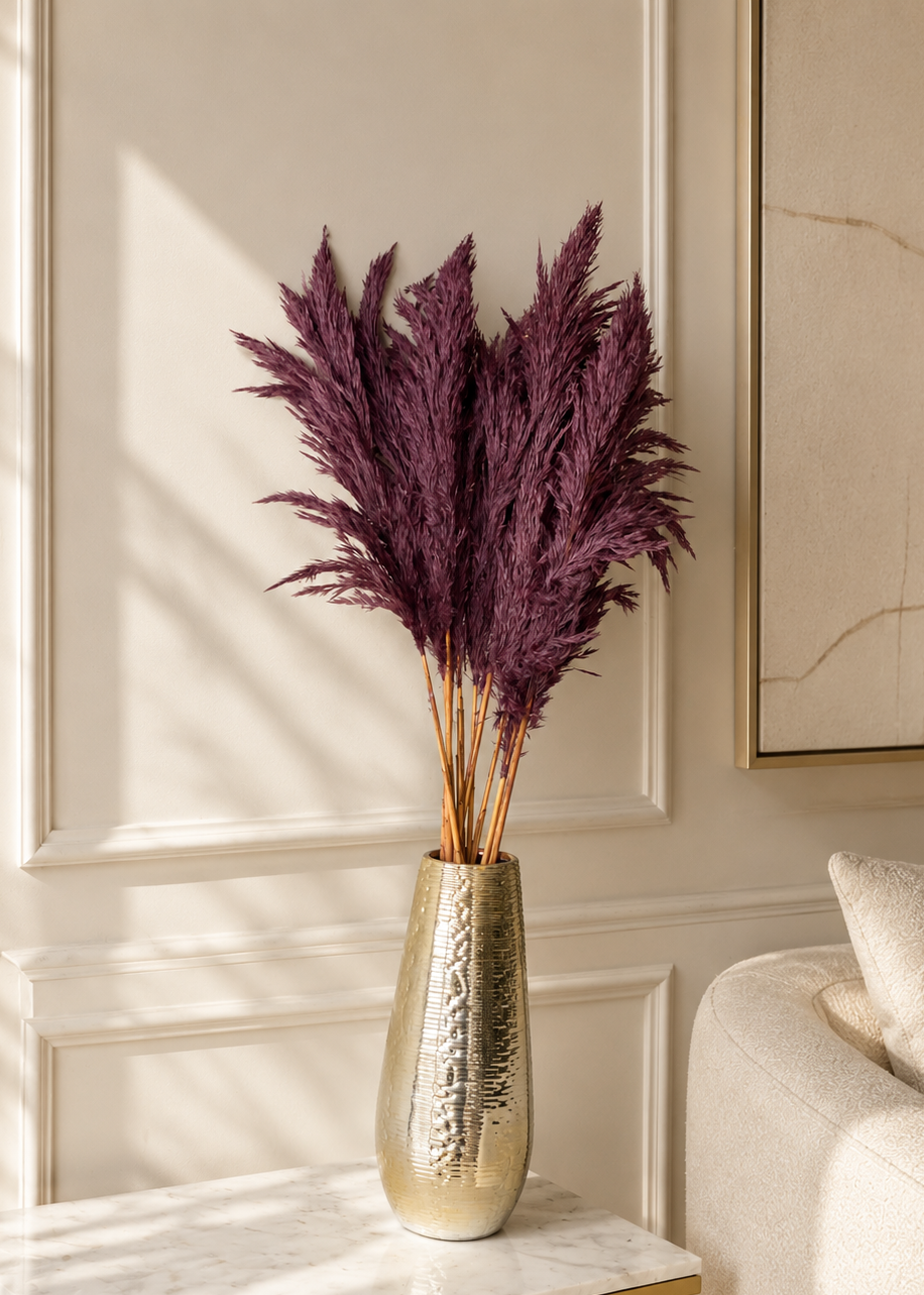 Artificial Feather Pampas Bunch - Burgundy