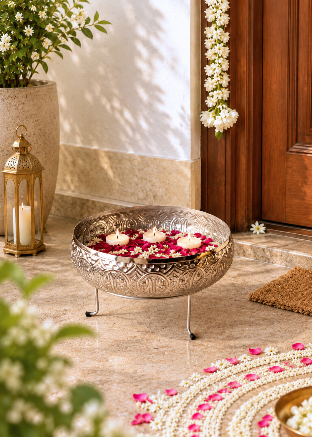 Naksh Silver Oval Urli - Medium