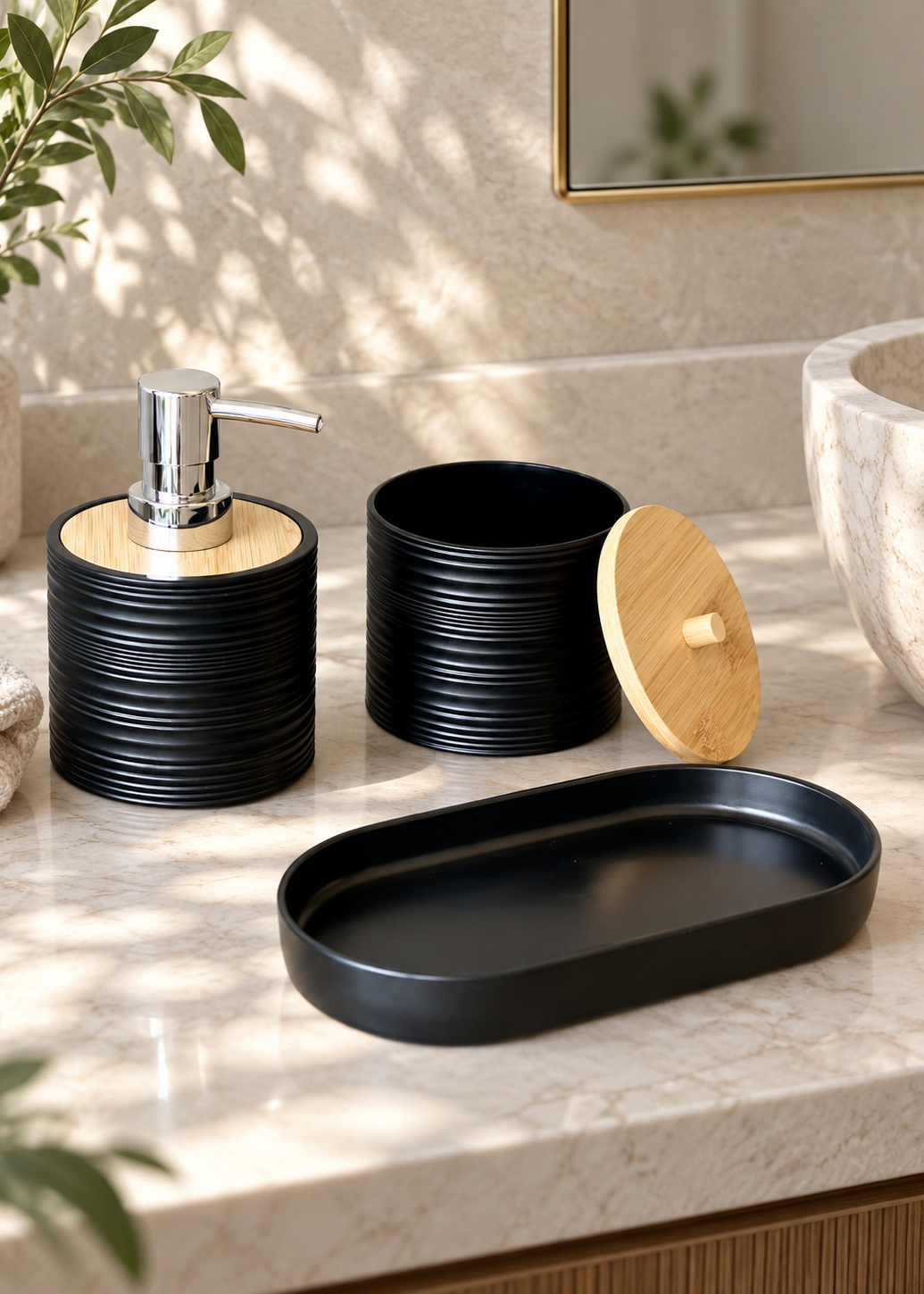Amun Bathroom Set - Black (Set of 3)