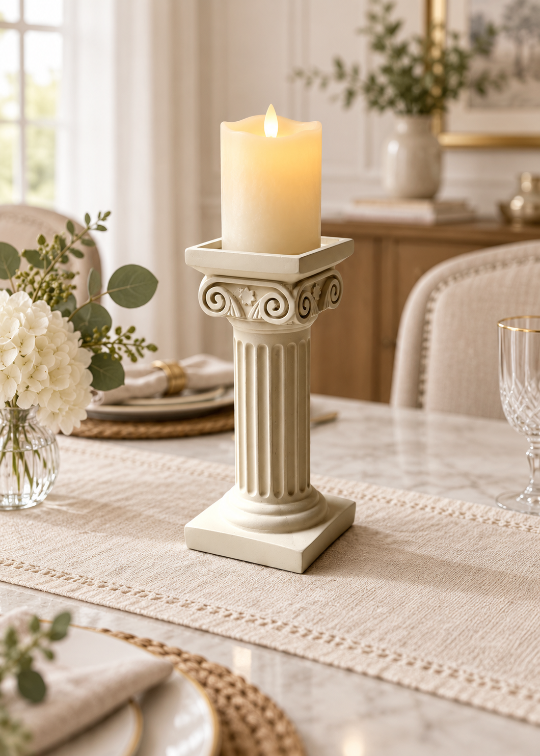 Greek Column Candle Stand - Ivory - Single Piece- Small