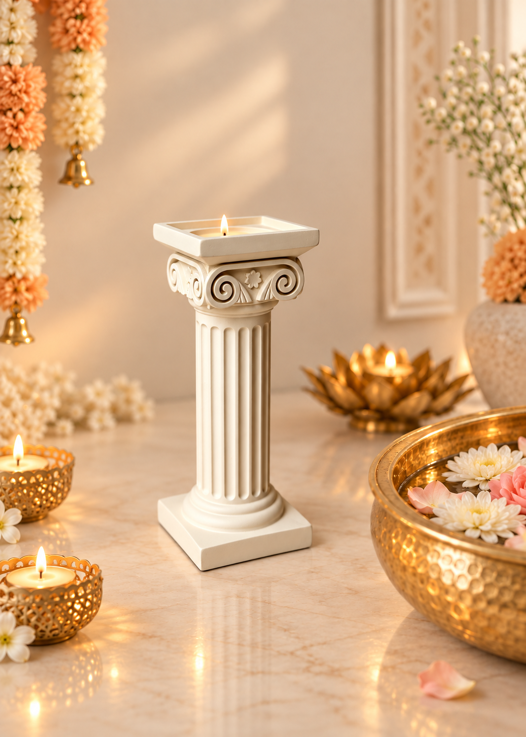 Greek Column Candle Stand - Ivory - Single Piece- Small