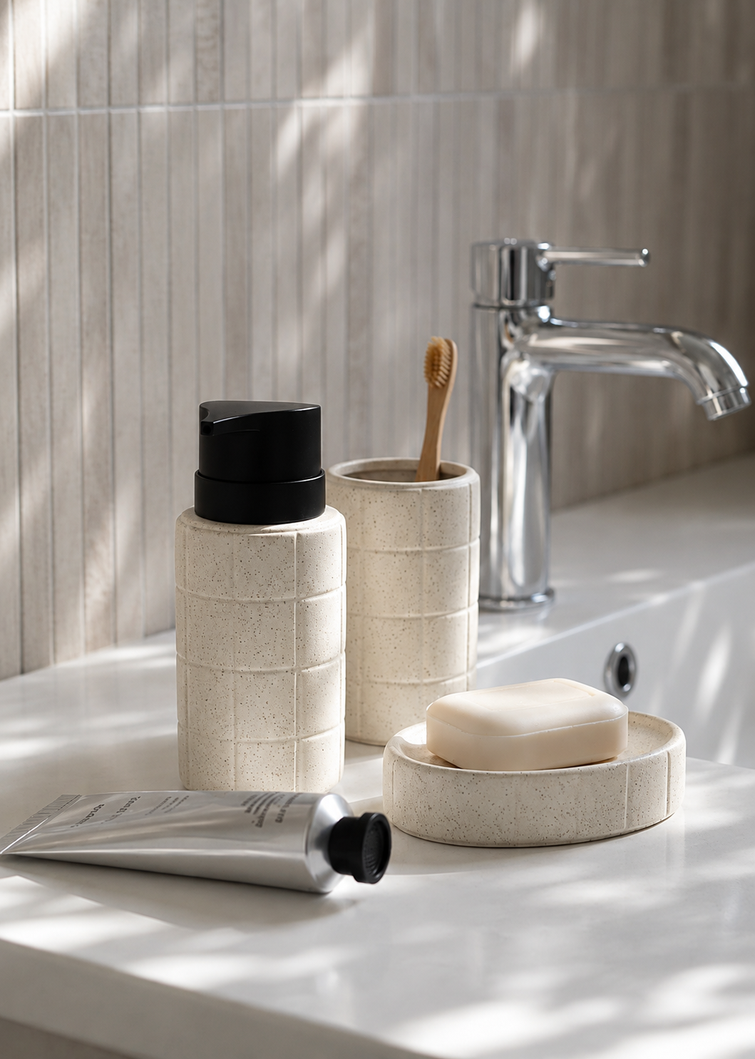 Stria Bathroom Set - Beige (Set of 3)