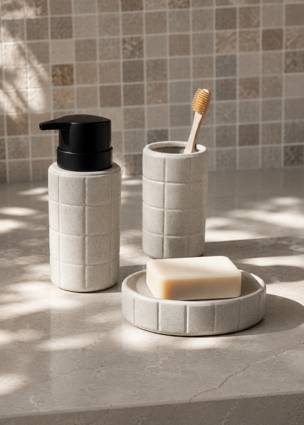Stria Bathroom Set - Grey (Set of 3)