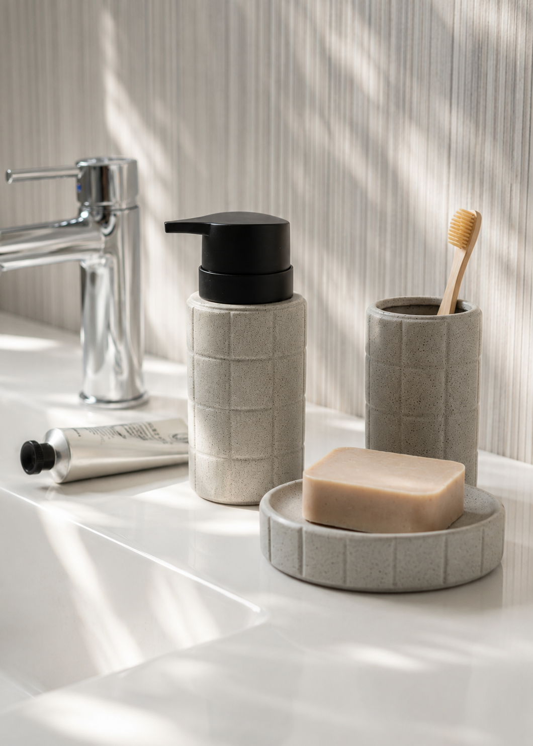 Stria Bathroom Set - Grey (Set of 3)