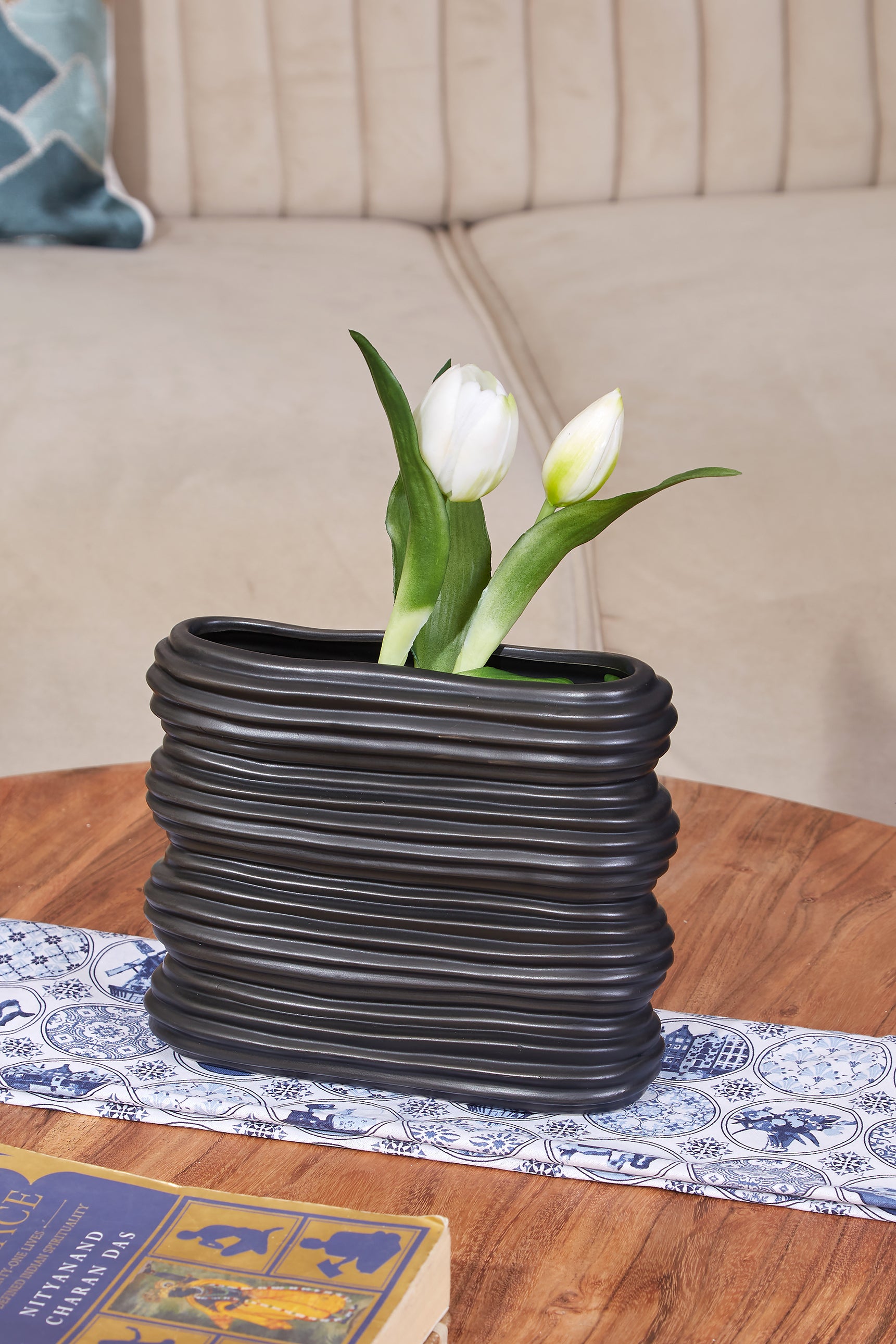 Valley Black Abstract Vase - Large