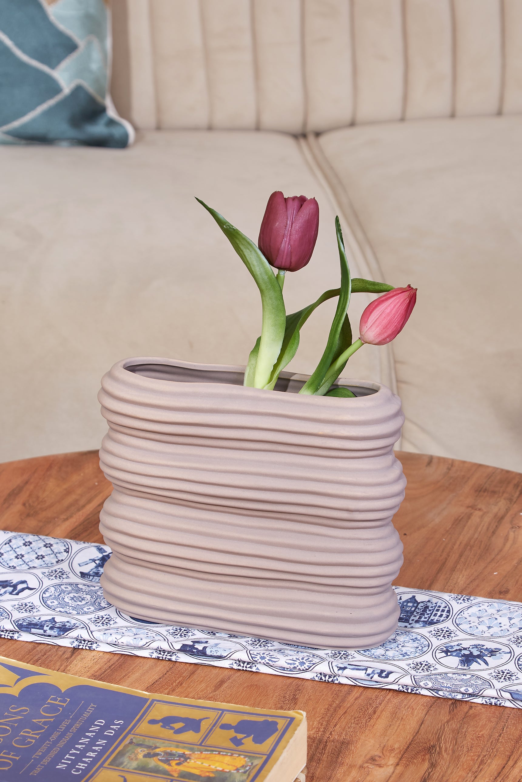 Valley Beige Abstract Vase - Large