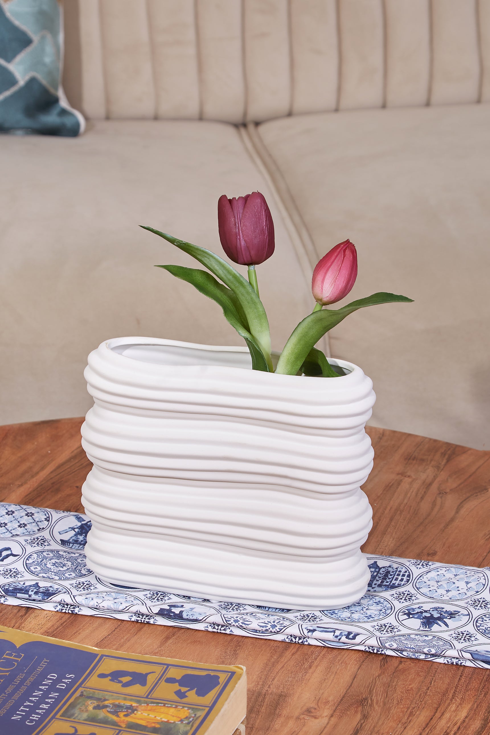 Valley White Abstract Vase - Large