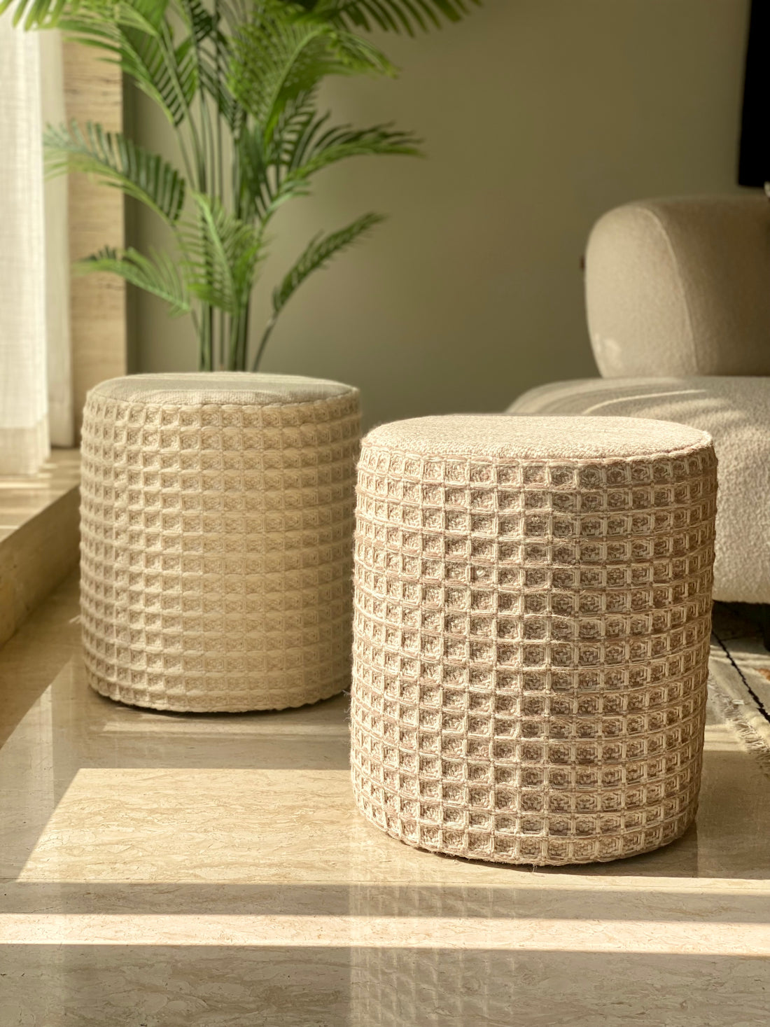 Wilson Waffle Pouffe - Beige