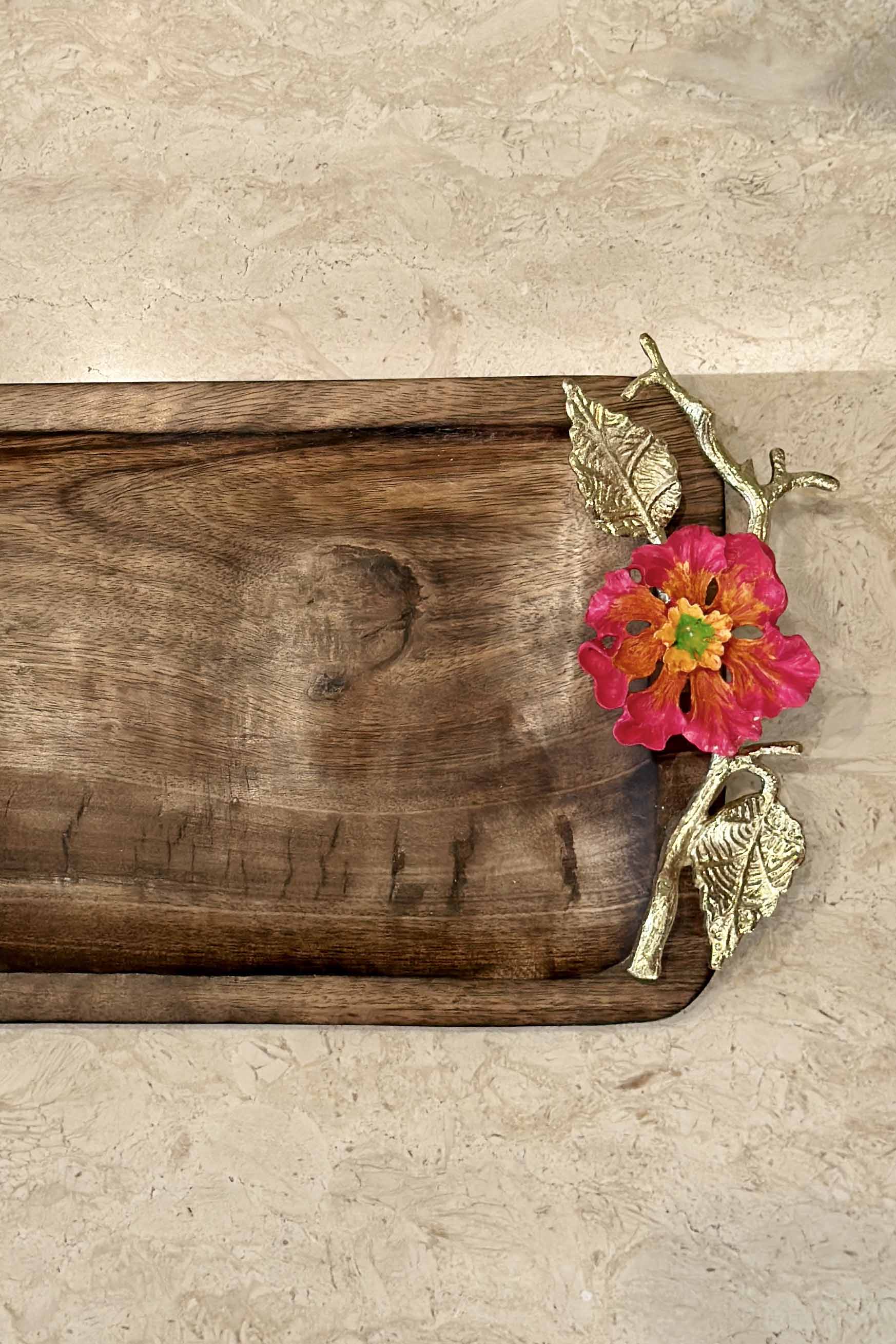 Hibiscus Rectangle Wooden Tray - Medium
