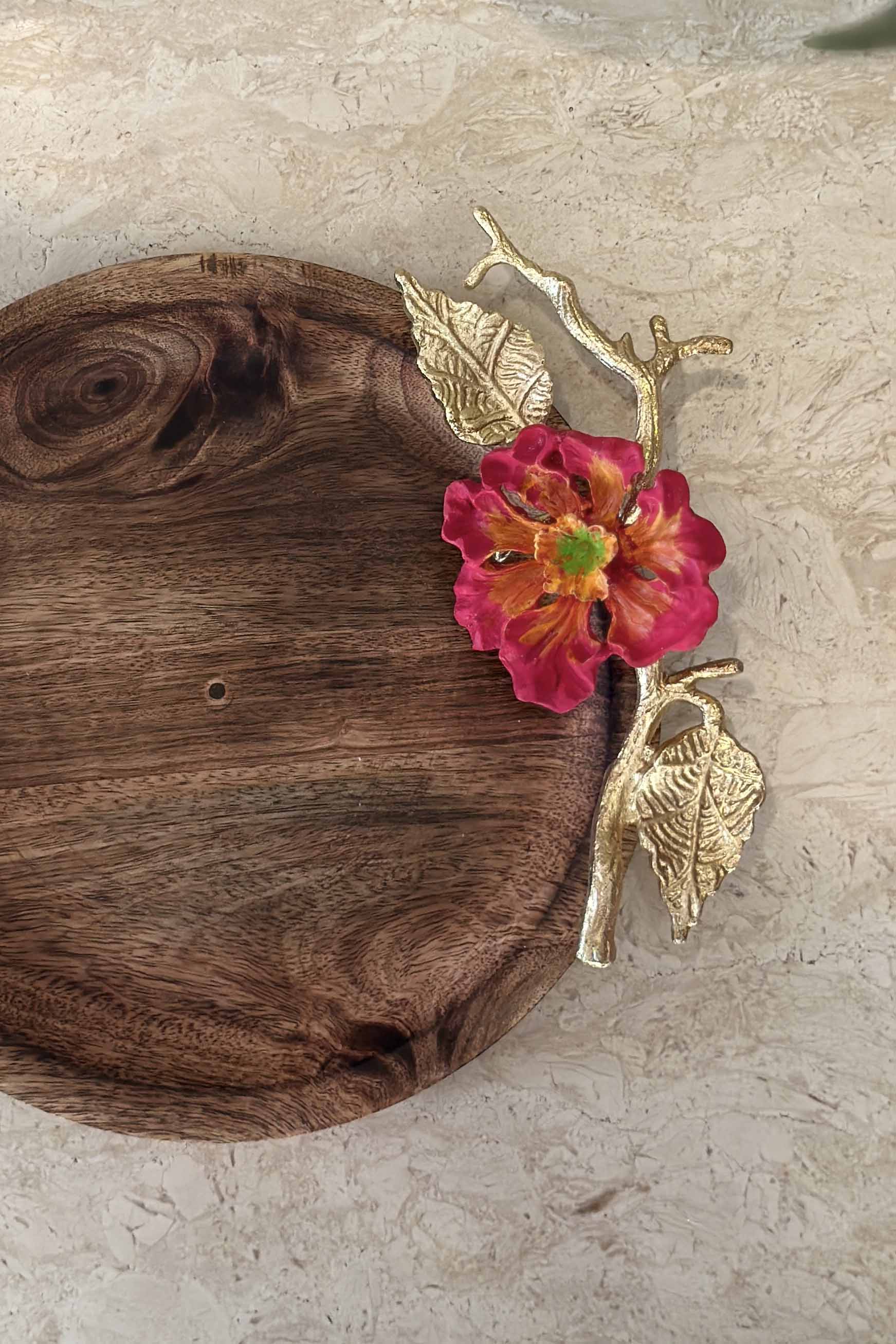 Hibiscus Round Wooden Tray - Large