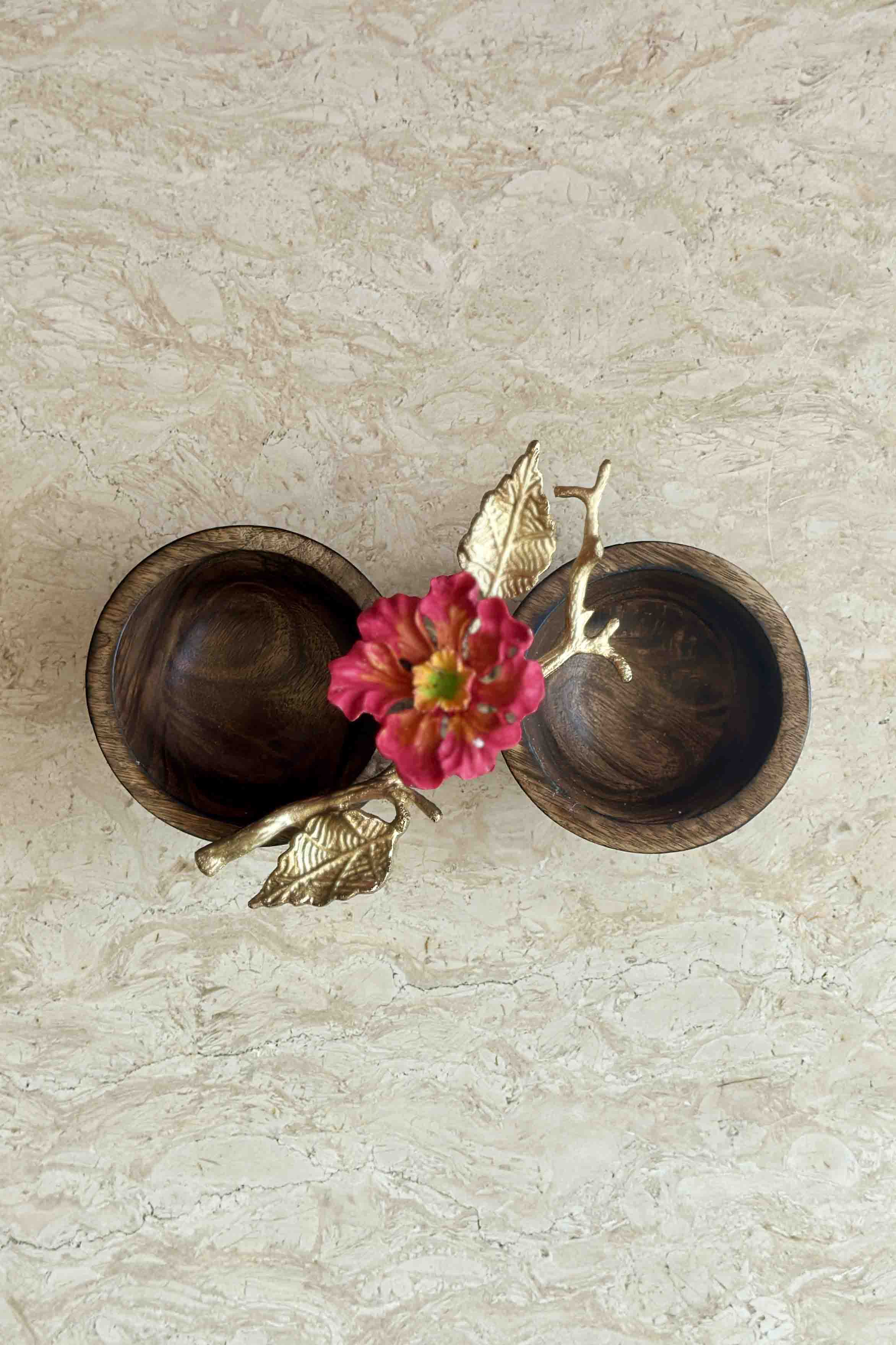 Hibiscus Wooden Twin Bowl