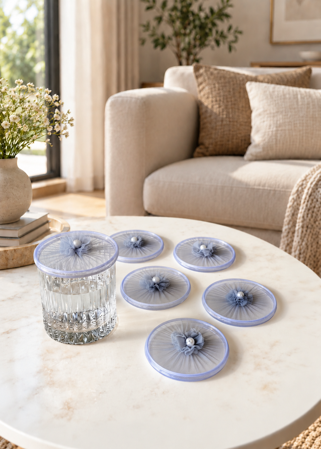 Grey Mesh Glass Cover - (Set Of 6)