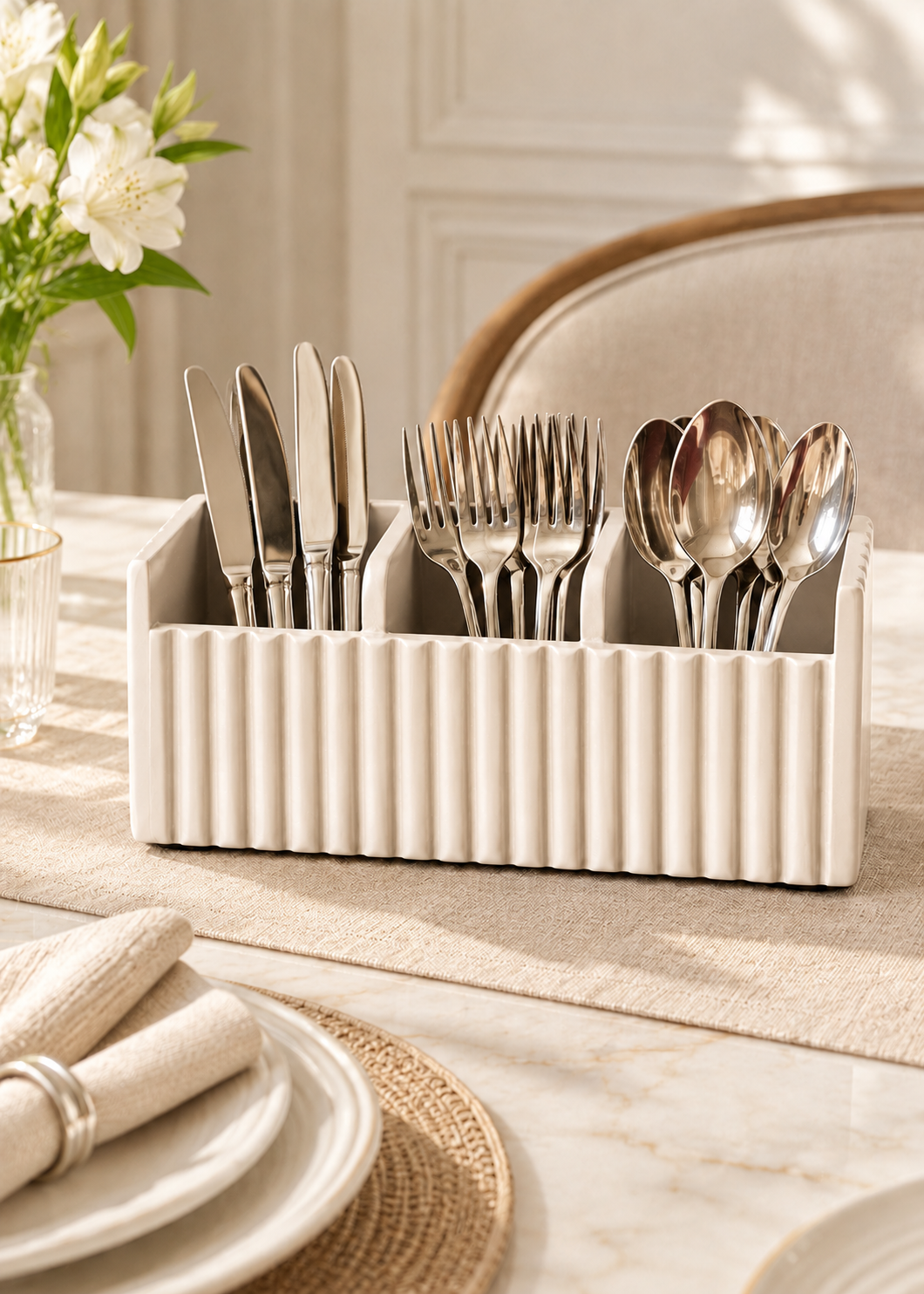Imperium Fluted Cutlery Holder 3 Slot - Beige