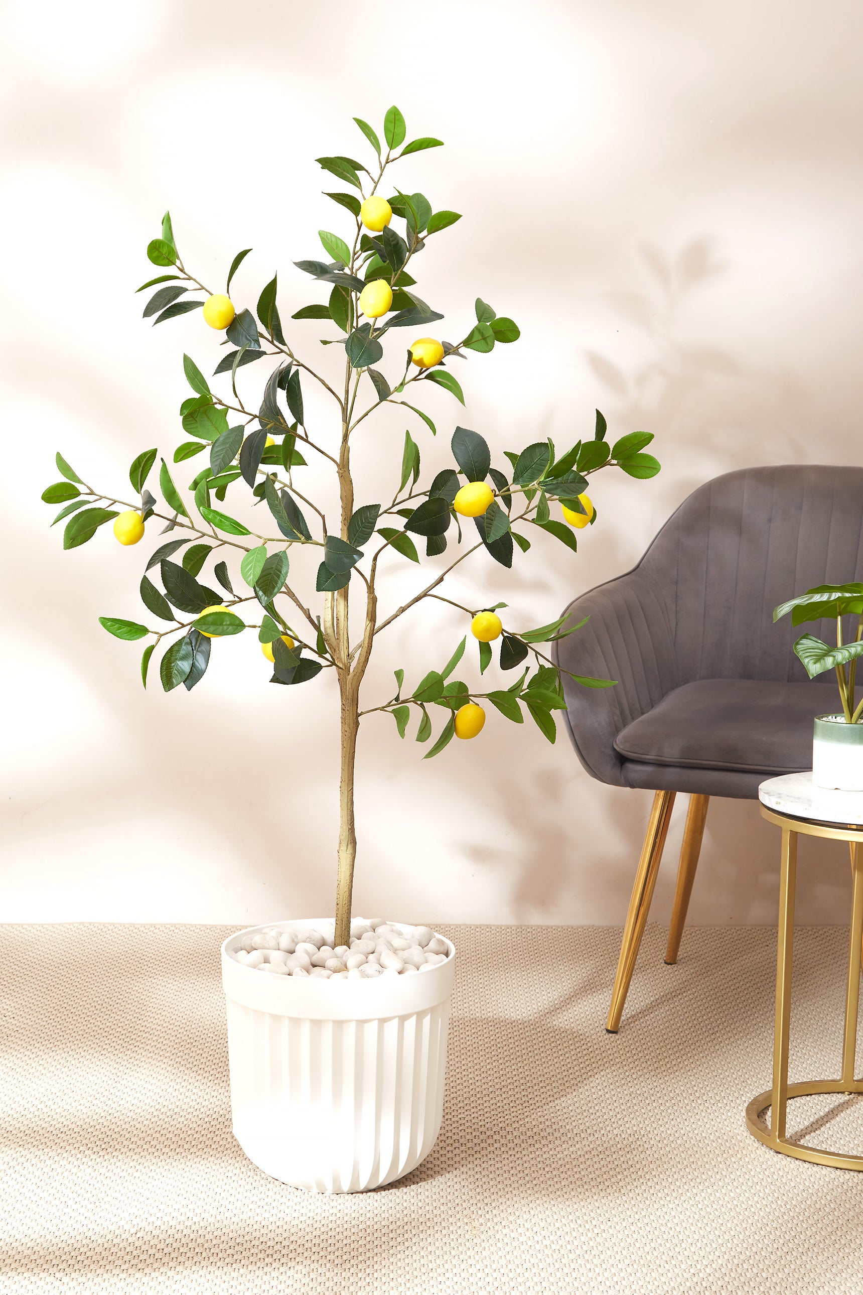 Artificial Lush Lemon Plant - 4 Feet (With Black Base Pot)
