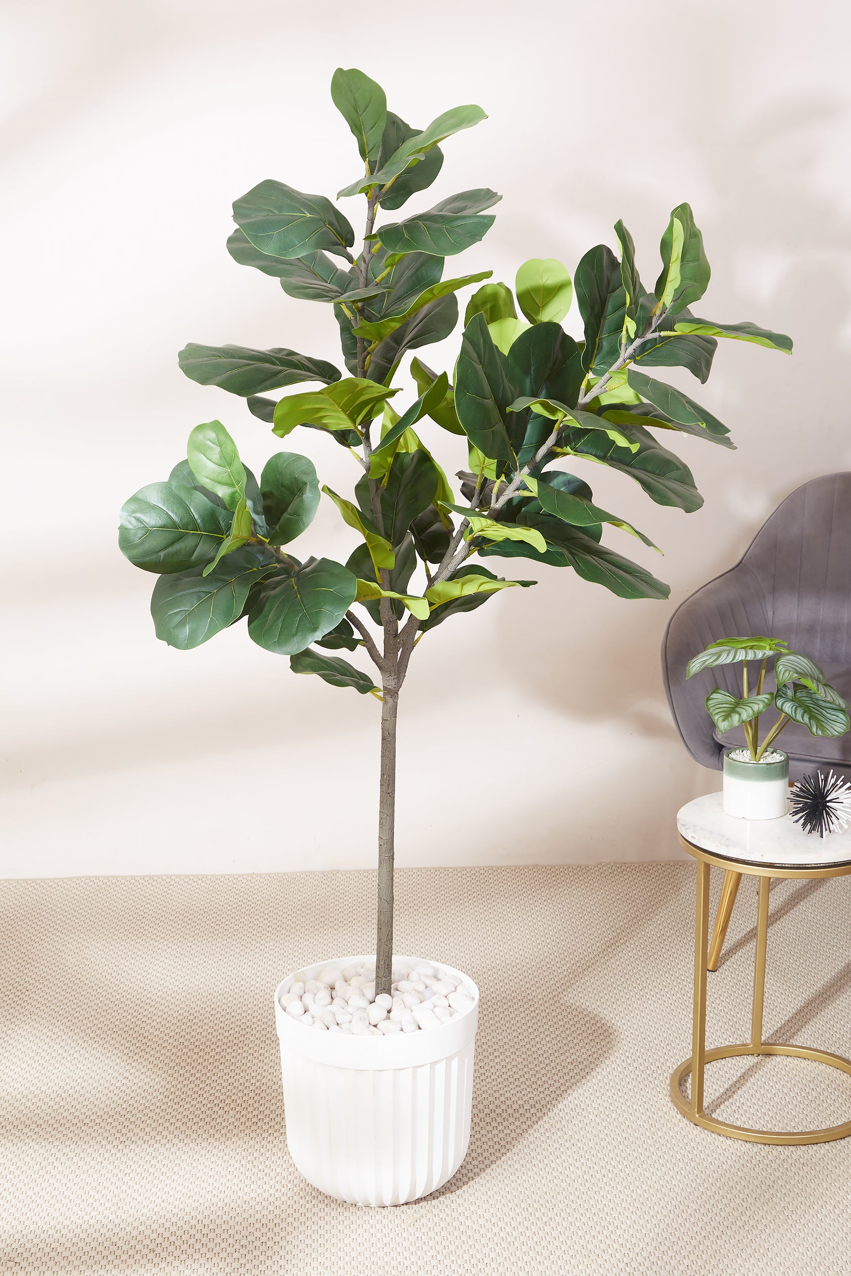 Artificial Wild Fiddle Leaf Plant - 5 Feet (With Black Base Pot)
