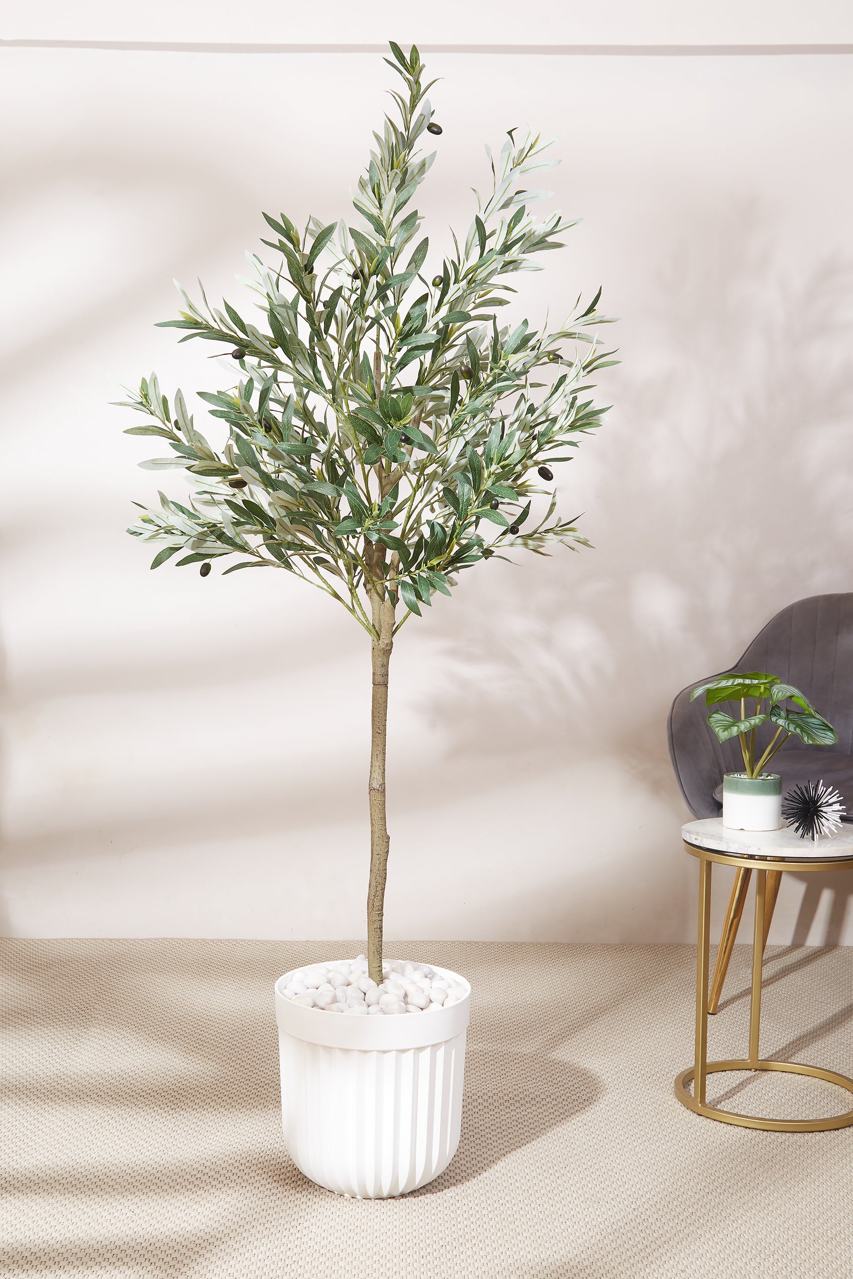 Artificial Dense Olive Plant - 6 Feet (With Black Base Pot)