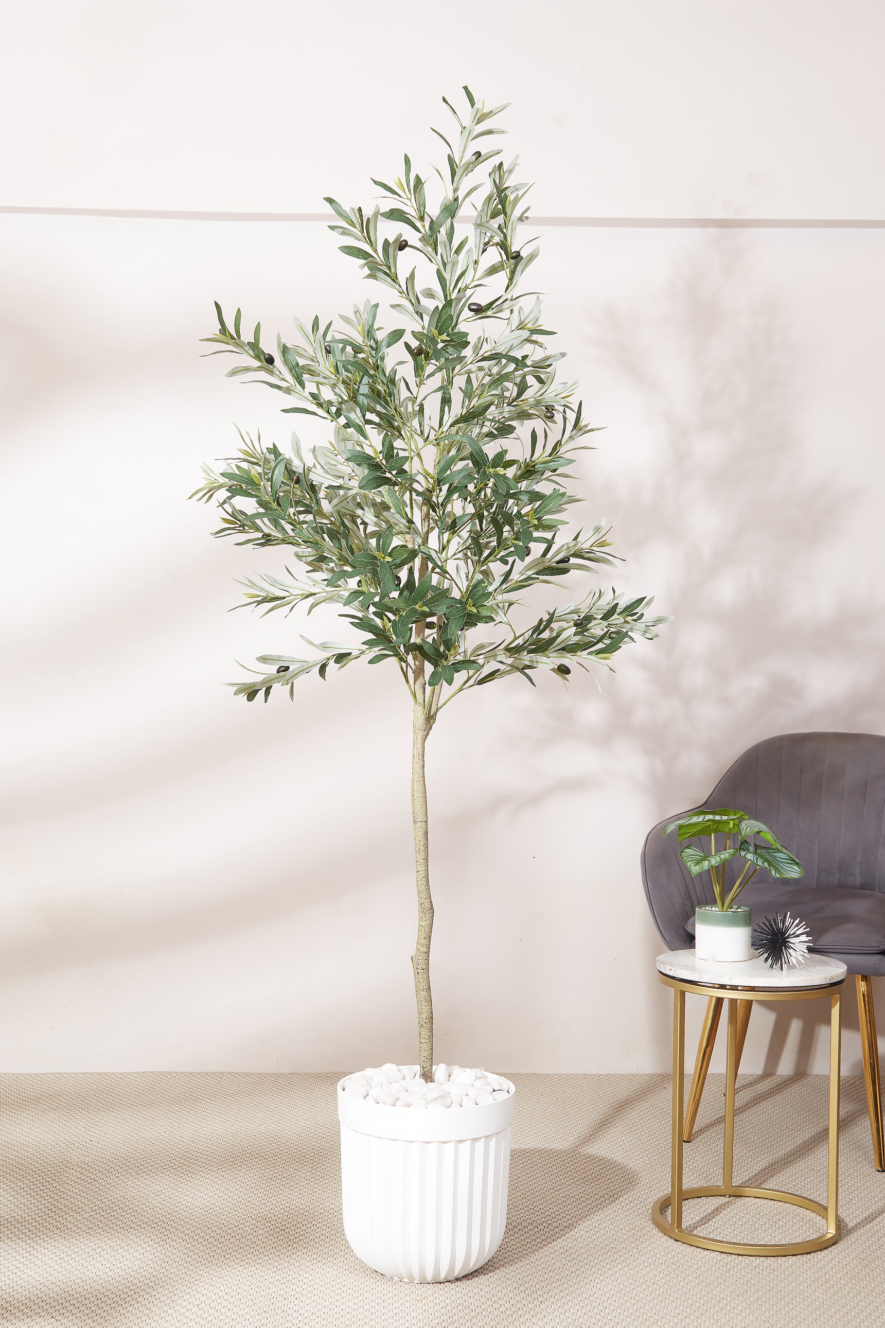 Artificial Dense Olive Plant - 5 Feet (With Black Base Pot)