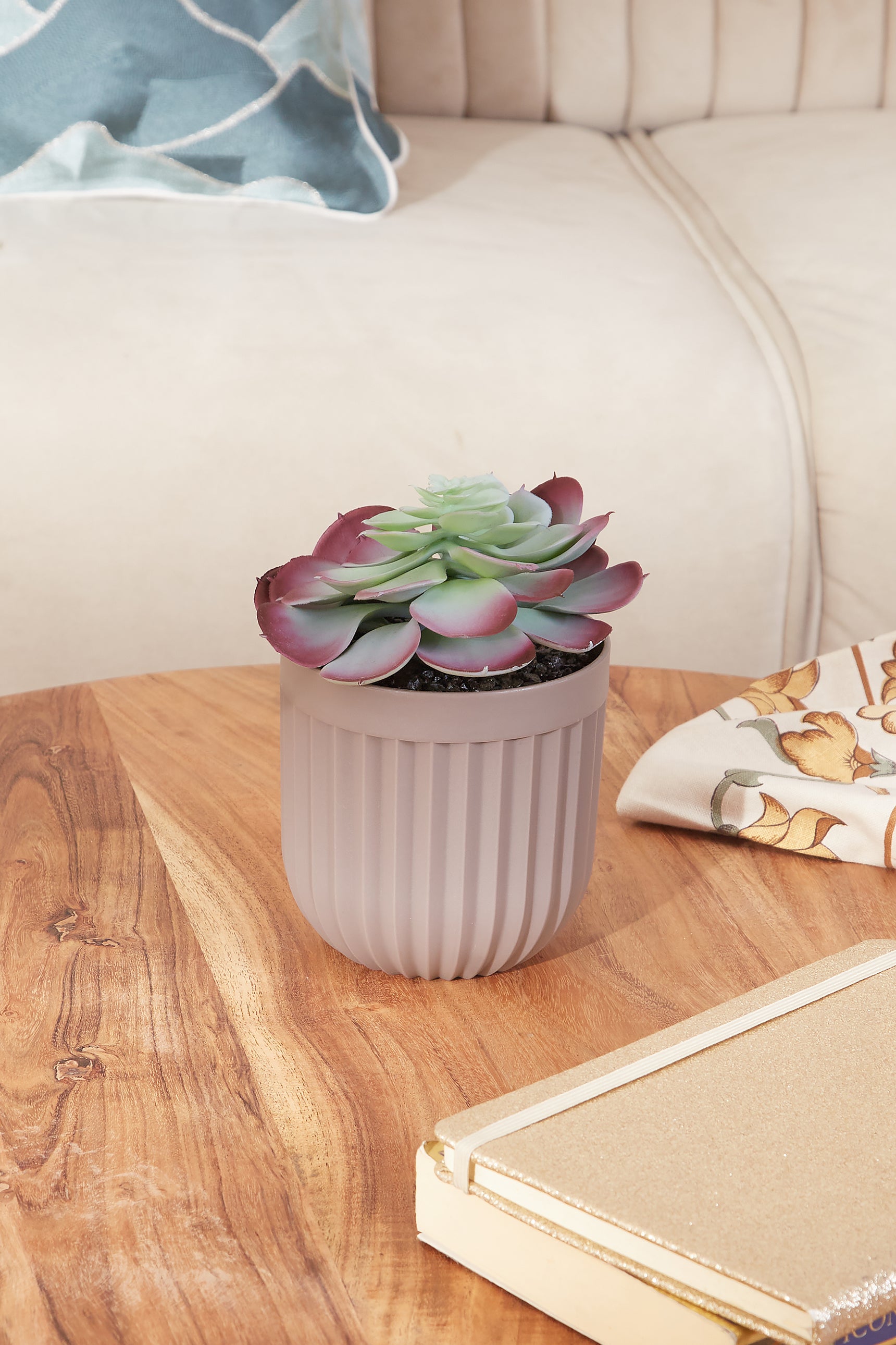 Artificial Succulent - Rosette In Ribbed Pot
