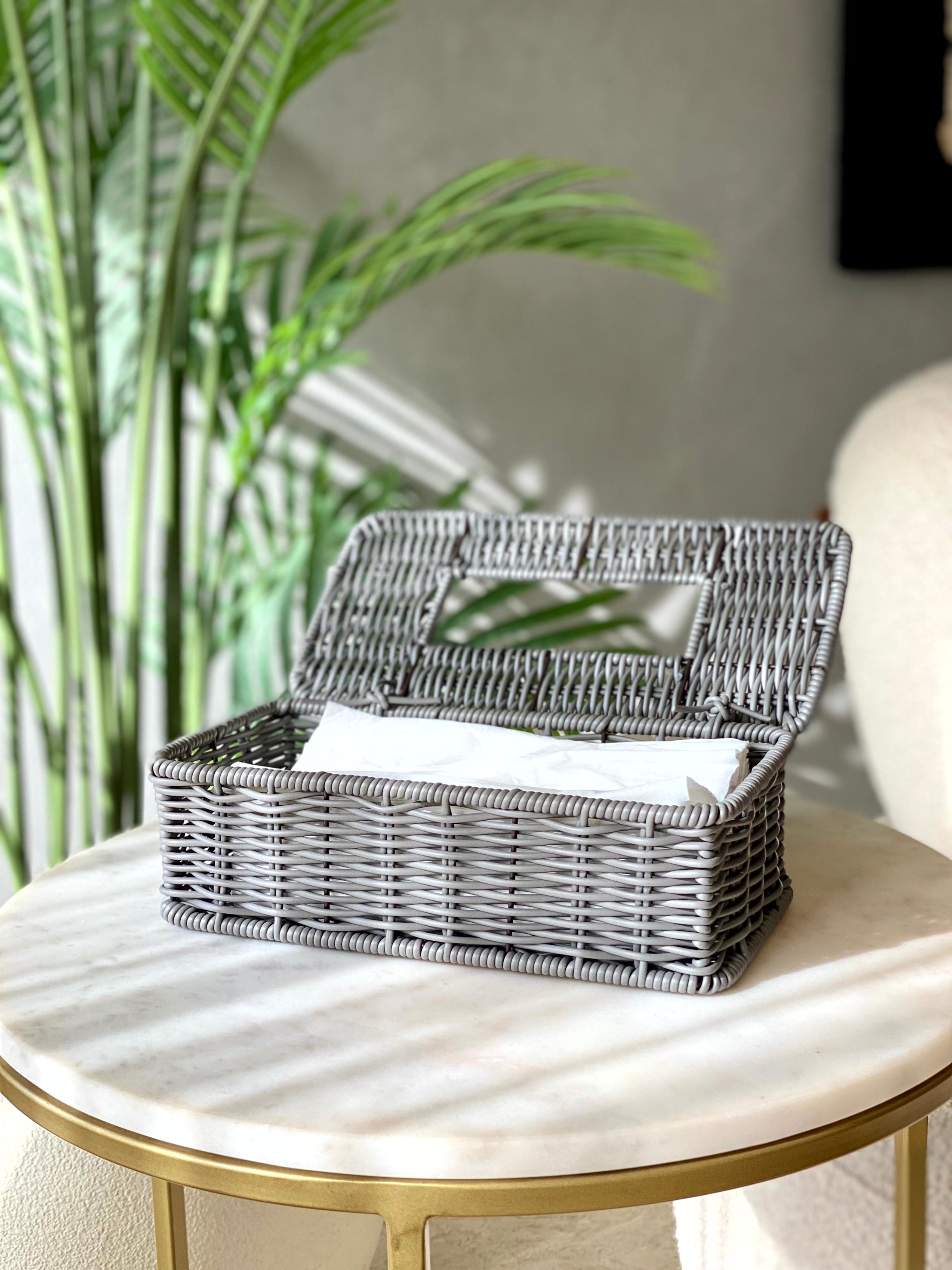 Boho Rattan Tissue Box - Grey
