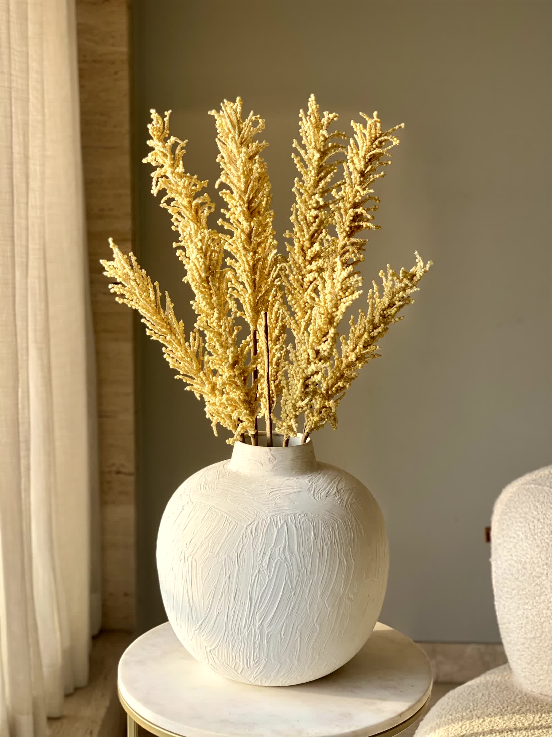 Artificial Pampas Reed Stem - Yellow (One Stem)