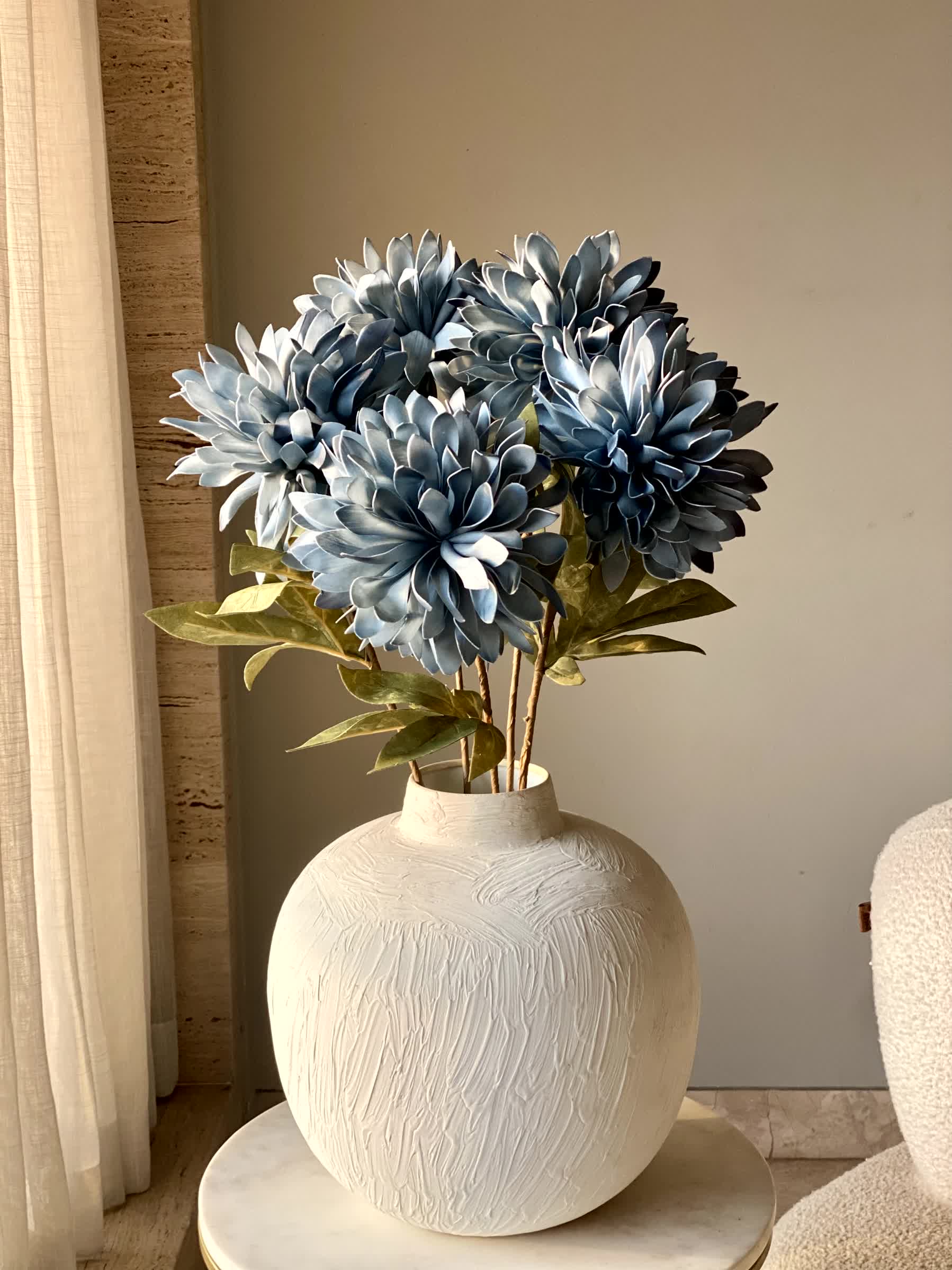 Artificial Dali Dahlia Flower Stem - Blue (One Stem)