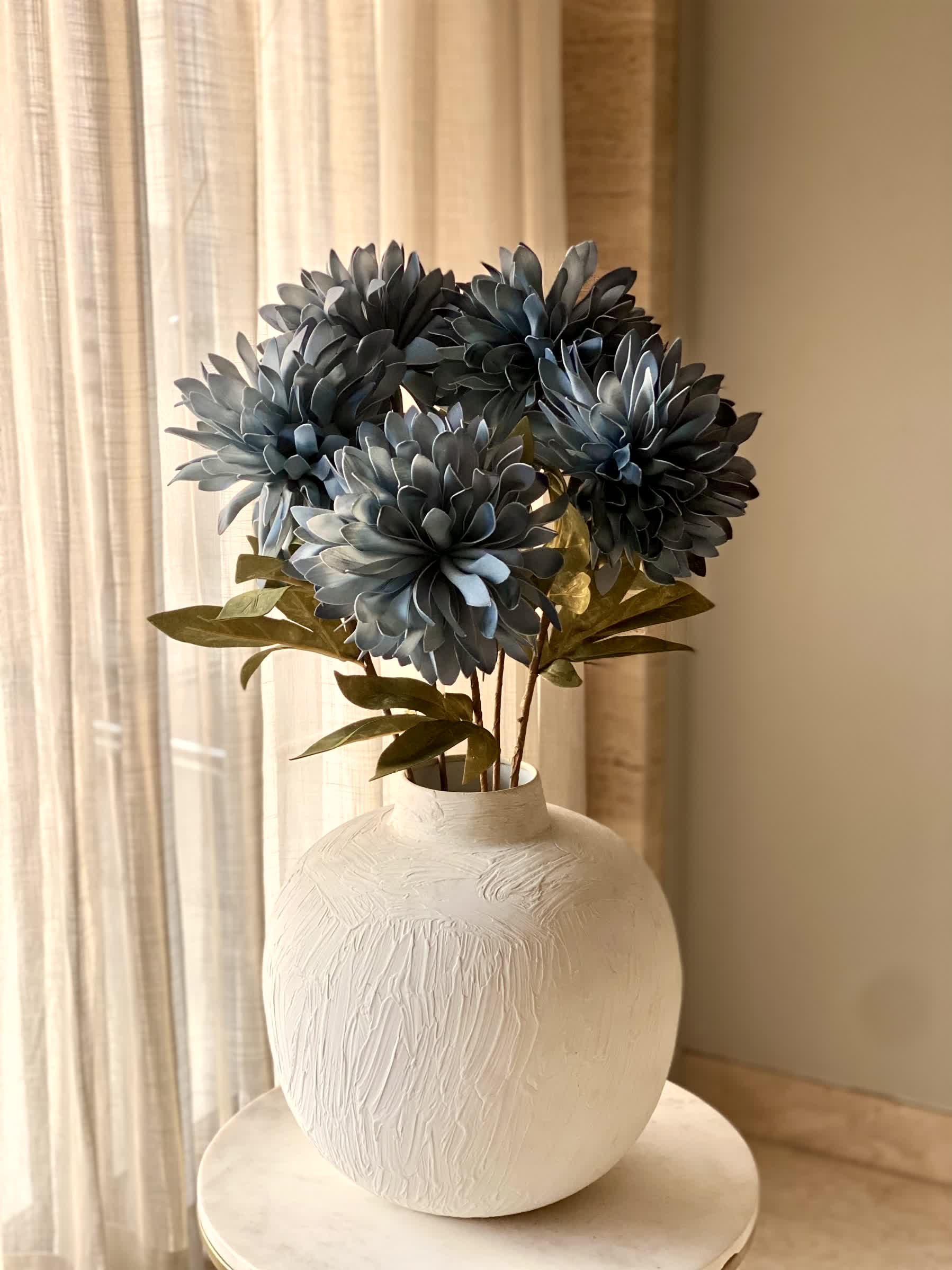 Artificial Dali Dahlia Flower Stem - Blue (One Stem)