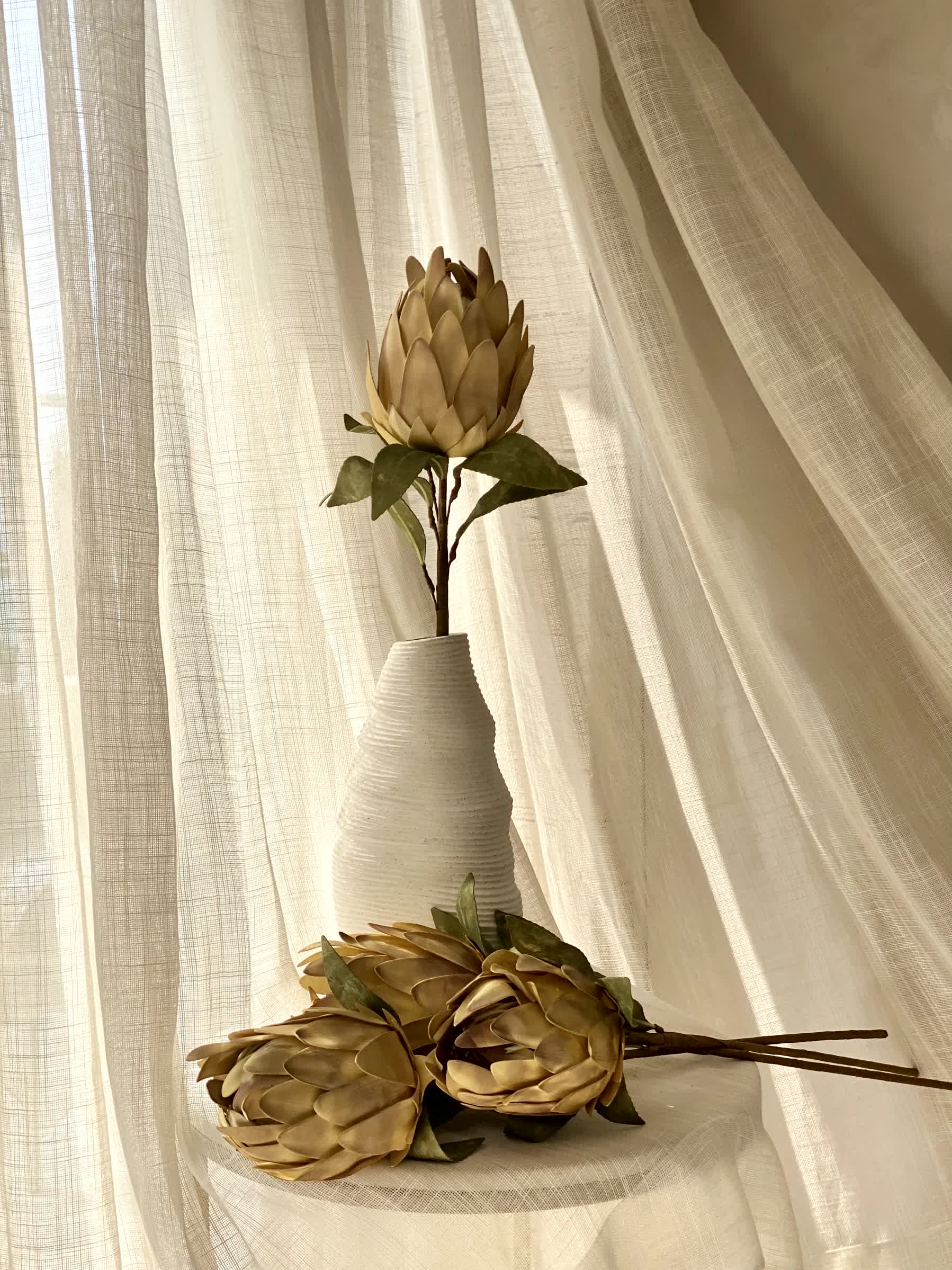 Artificial Protea Flower Stem - Yellow (One Stem)