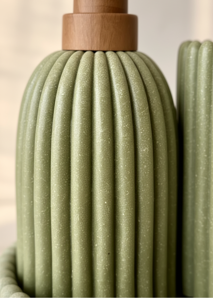 Terra Ribbed Bathroom Set - Set of 3 (Green)