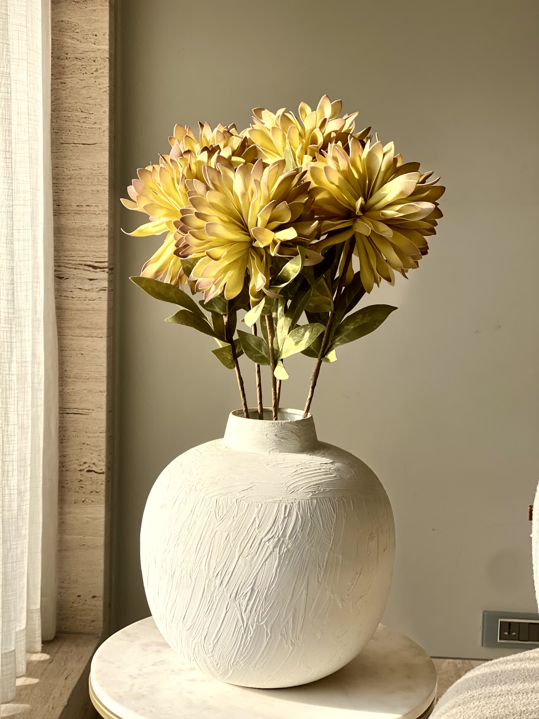 Artificial Dali Dahlia Flower Stem - Yellow (One Stem)