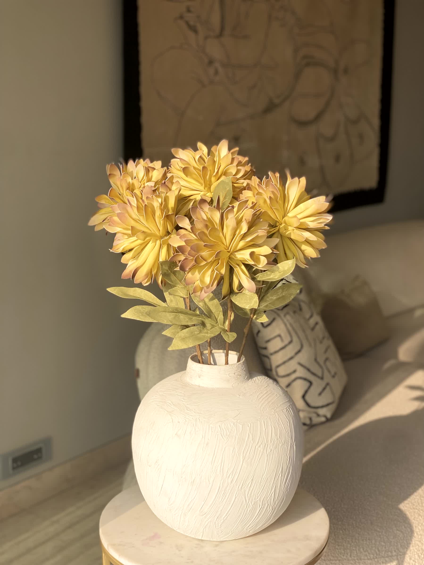 Artificial Dali Dahlia Flower Stem - Yellow (One Stem)