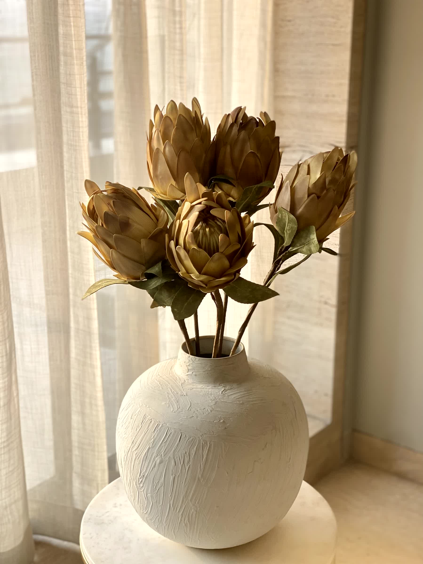 Artificial Protea Flower Stem - Yellow (One Stem)