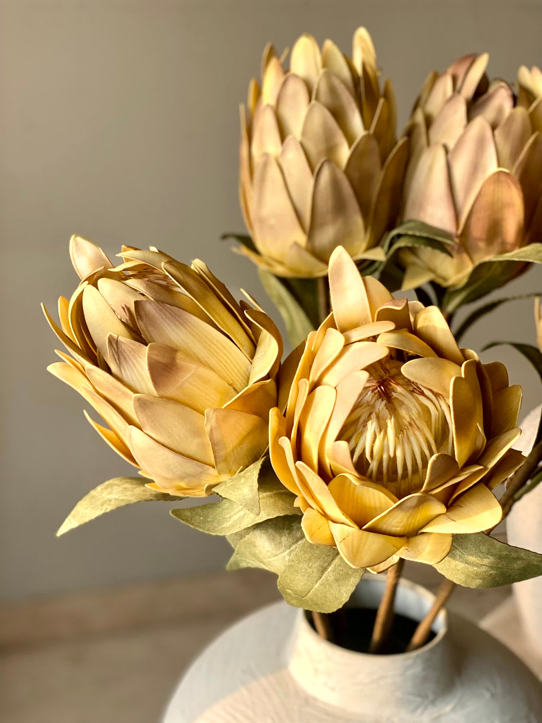 Artificial Protea Flower Stem - Yellow (One Stem)