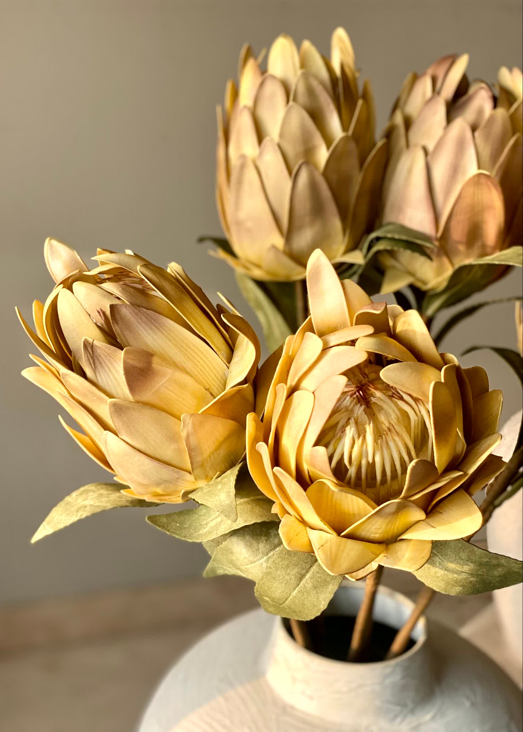 Artificial Protea Flower Stem - Yellow (One Stem)
