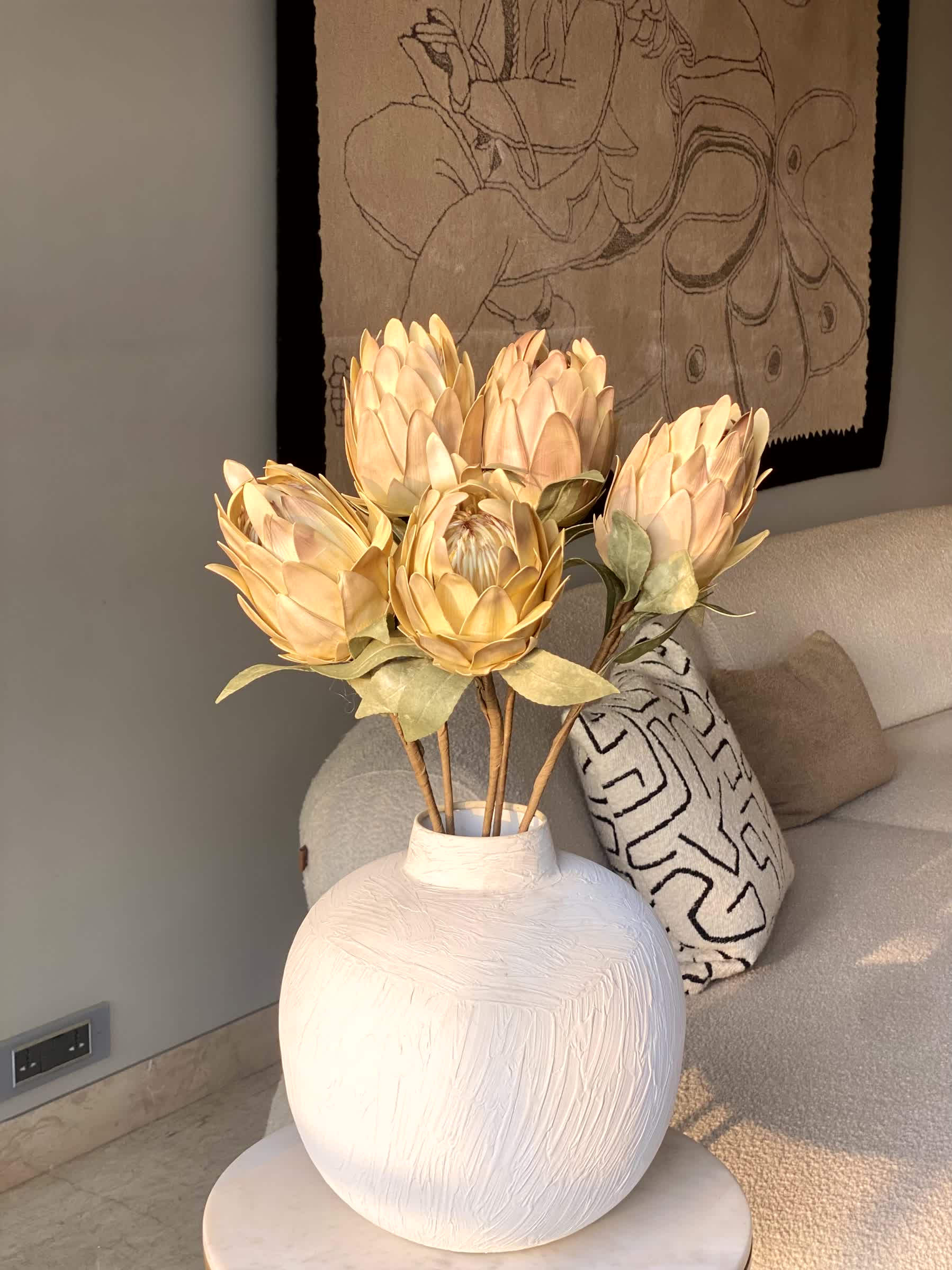 Artificial Protea Flower Stem - Yellow (One Stem)