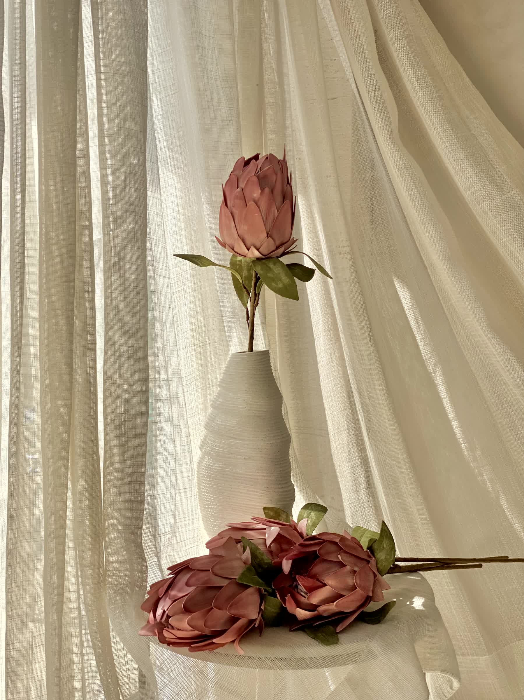 Artificial Protea Flower Stem - Pink (One Stem)